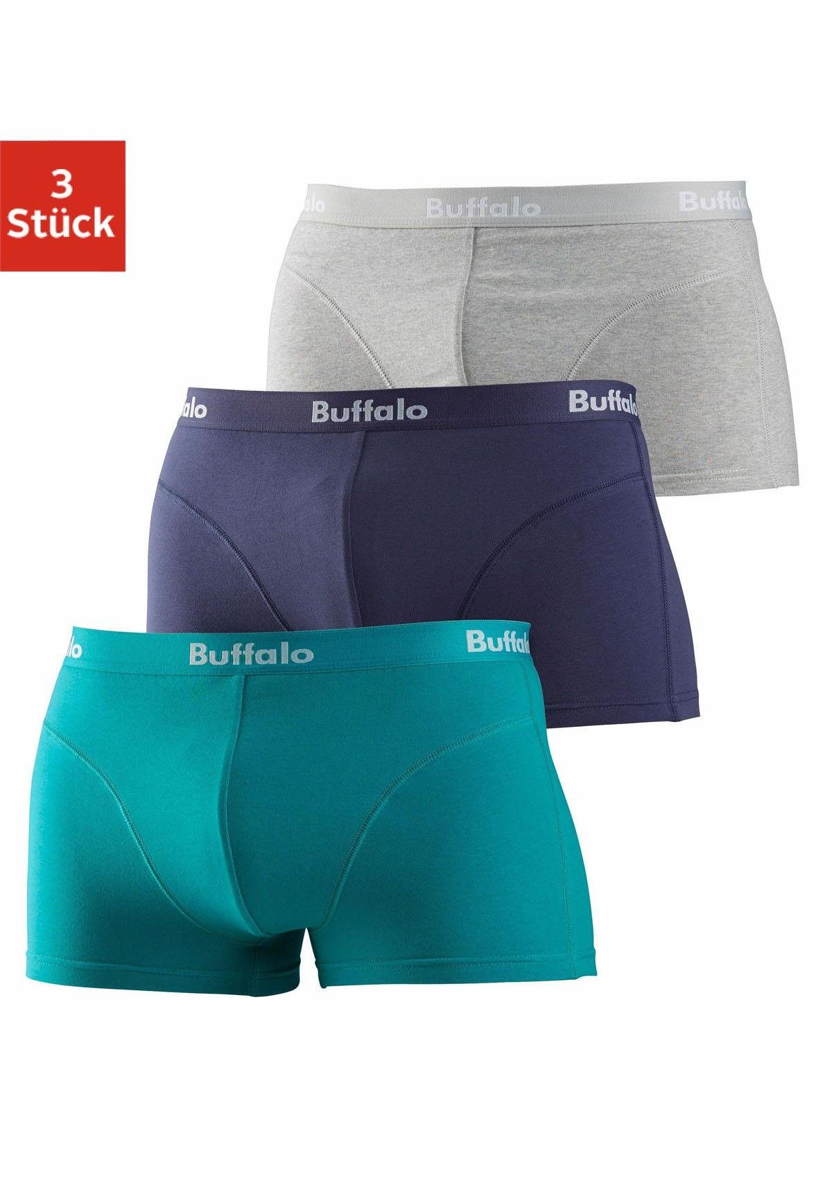 Buffalo Hipster (Packung, 3-St) mit Overlock-Nähten vorn navy, türkis, grau-meliert