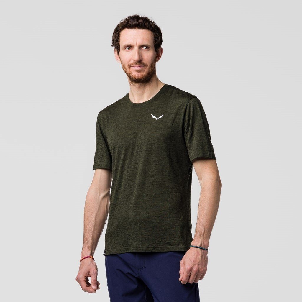 Salewa T-Shirt Eagle Minilogo Merino (weich, leicht) olivegrün Herren