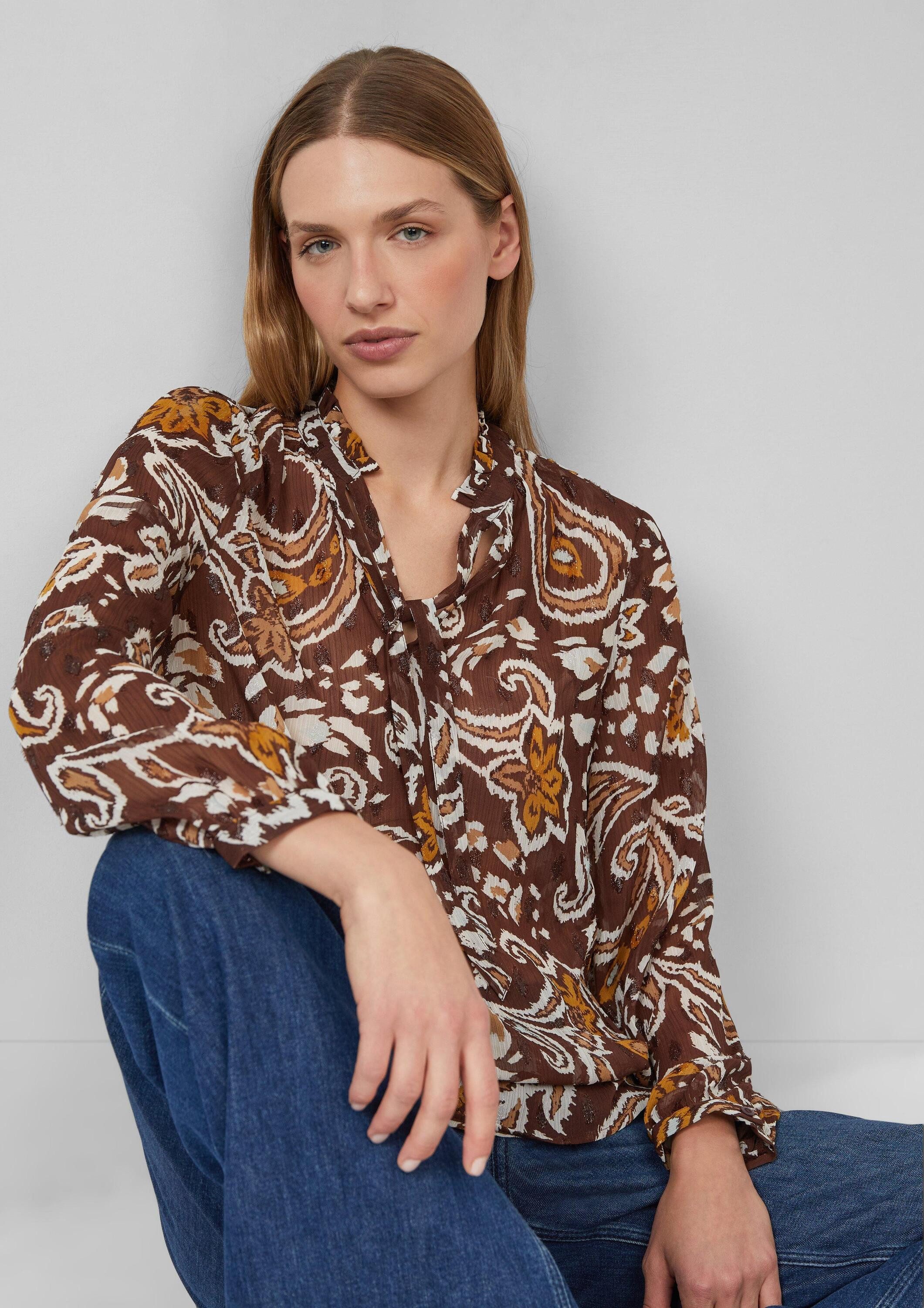 s.Oliver Langarmbluse Bluse Semitransparente Chiffon-Bluse mit All-over-Pri günstig online kaufen