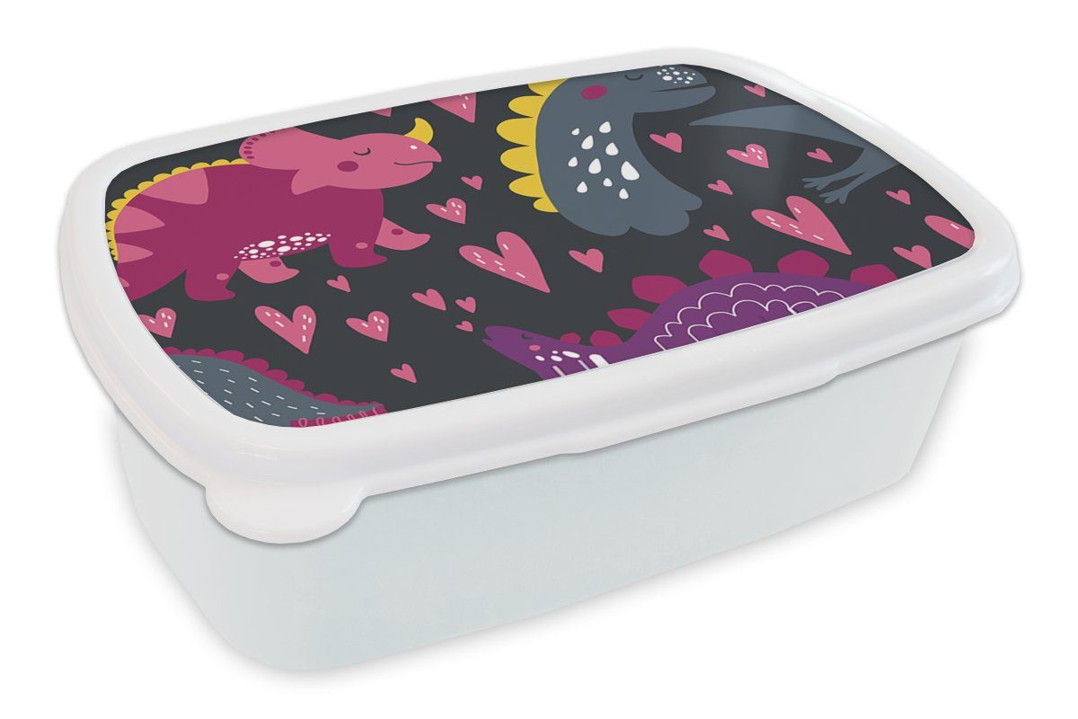 Lunchbox - Kind (2-tlg), für Brotdose, Jungs für Erwachsene, Brotbox und und Kinder - Mädchen MuchoWow weiß - - Rosa Muster Dinosaurier Kunststoff, Mädchen,