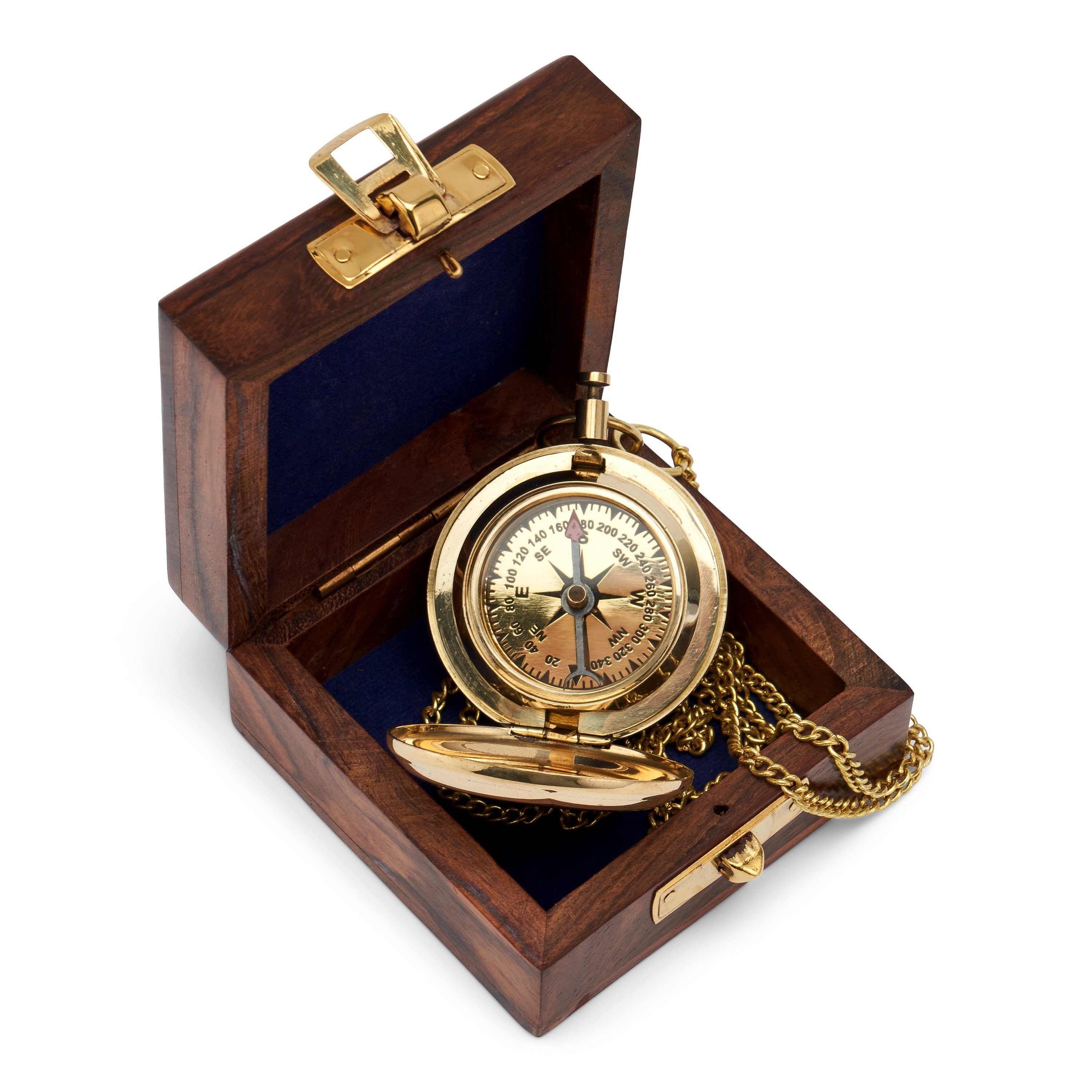 NKlaus Kompass aus Messing antik 7,8cm in Holzbox mit Fenster  Taschenkompass maritimes Navigationsgerät (Messing antik)