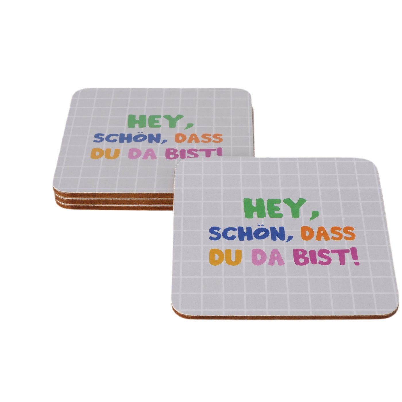 BOLTZE Becheruntersetzer Untersetzer Hey, 2tlg., Pink Weiß, Spruch Hey schön dass du da bist, 2-tlg.