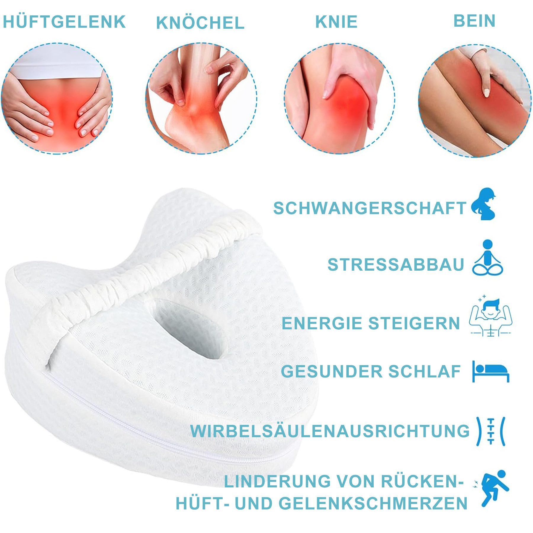 Keyura Balancekissen Kniekissen für Seitenschläfer,2 Stück Ergonomisches Lagerungskissen, Memory-Schaum für Rücken-/Hüft-/Gelenk- und Ischiasschmerzlinderung