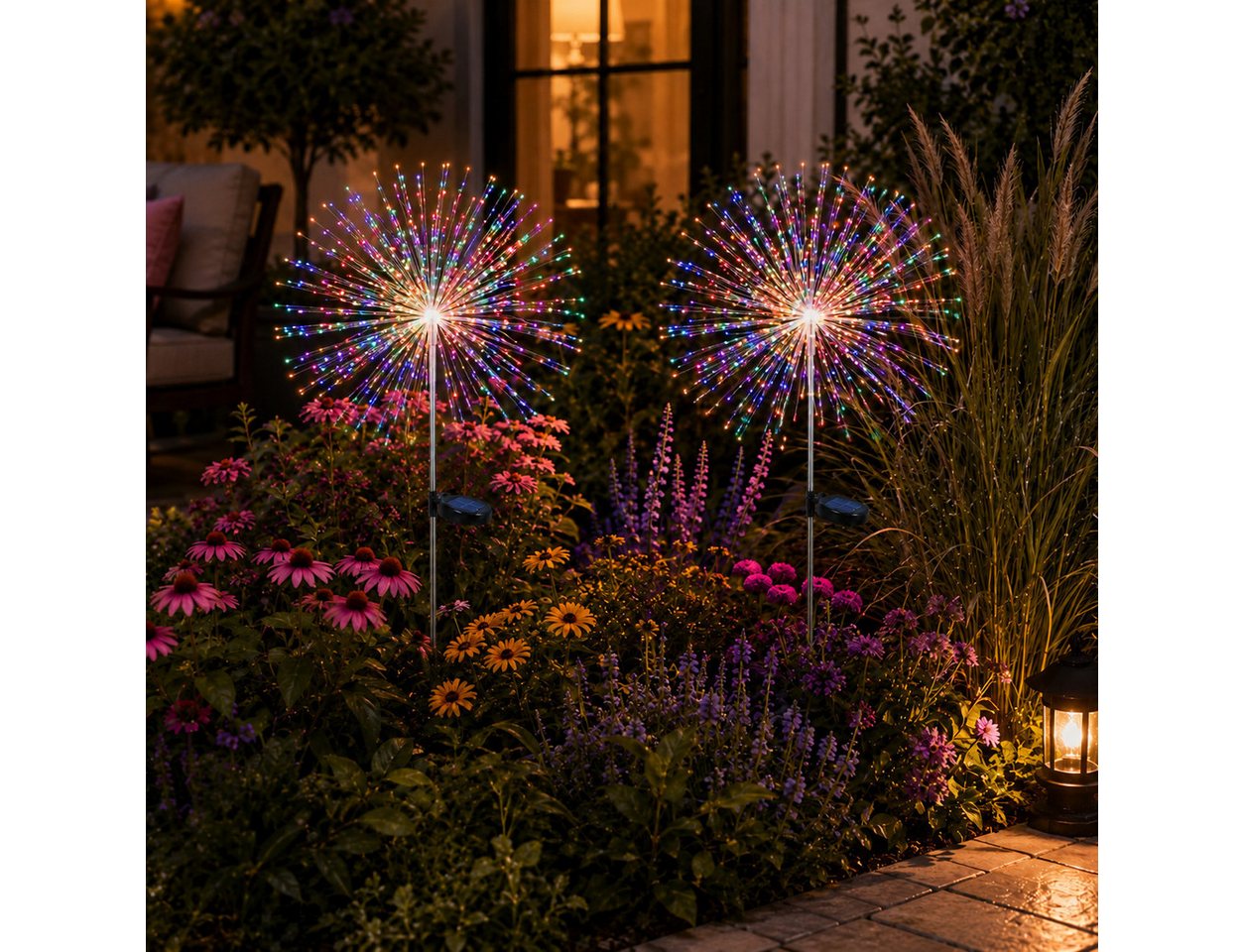 pedete LED Solarleuchte LED Solarleuchte Solarlampen Garten 120 LED Feuerwerk Solarleuchten, gartendeko, solarlampen für außen, Warmweiß, Tageslichtweiß, Leuchtmittel, Wetterfest Pusteblume Solarlampen 8 Modi mit Erdspieß