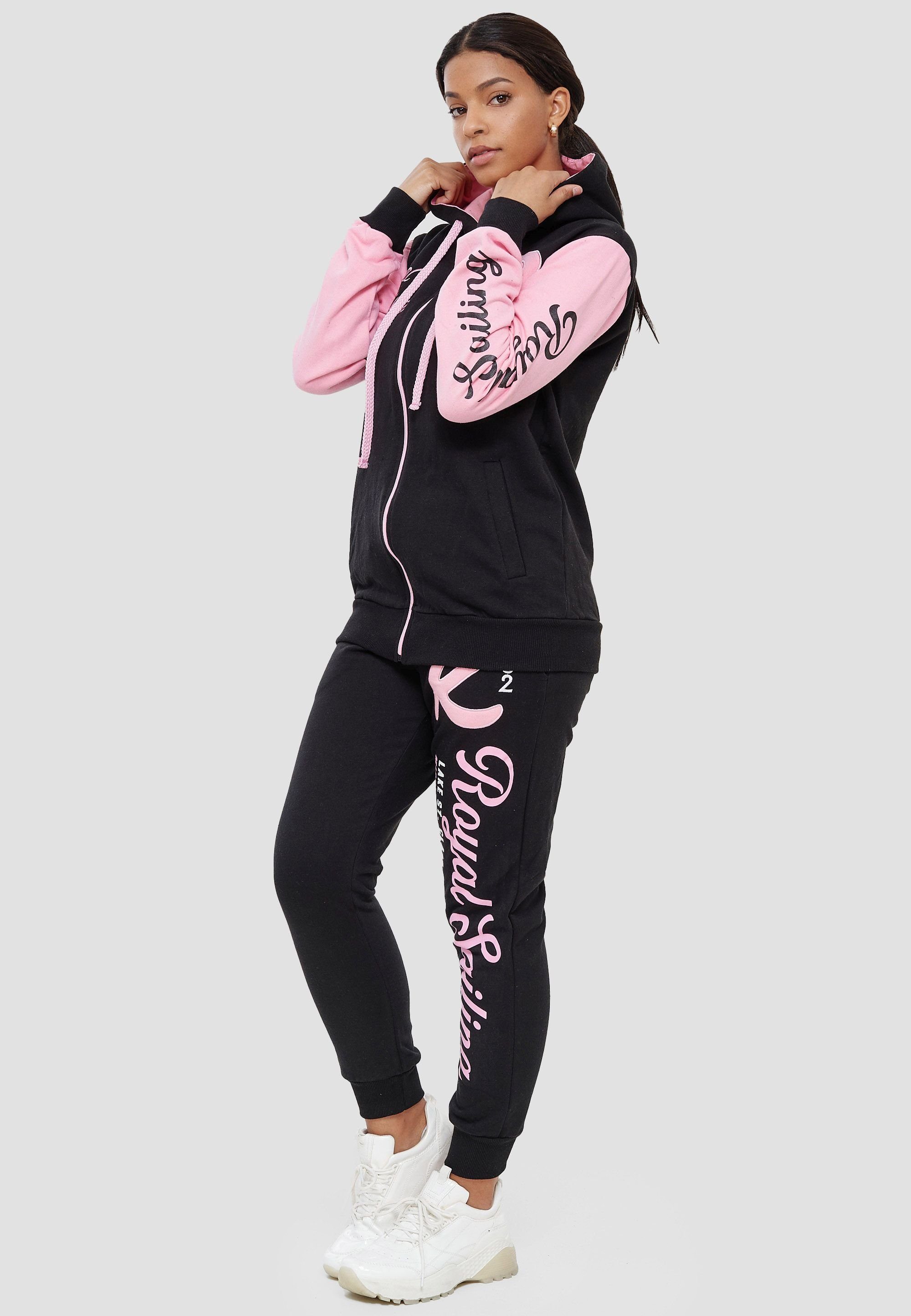 Jogginganzug Sportanzug Damen Schwarz Streetwear Hoodie Kayna John Freizeit Fitness Trainingsanzug, (Sportanzug Rosa Jogginganzug 2-tlg), Casual Frauen Trainingsanzug Jogger