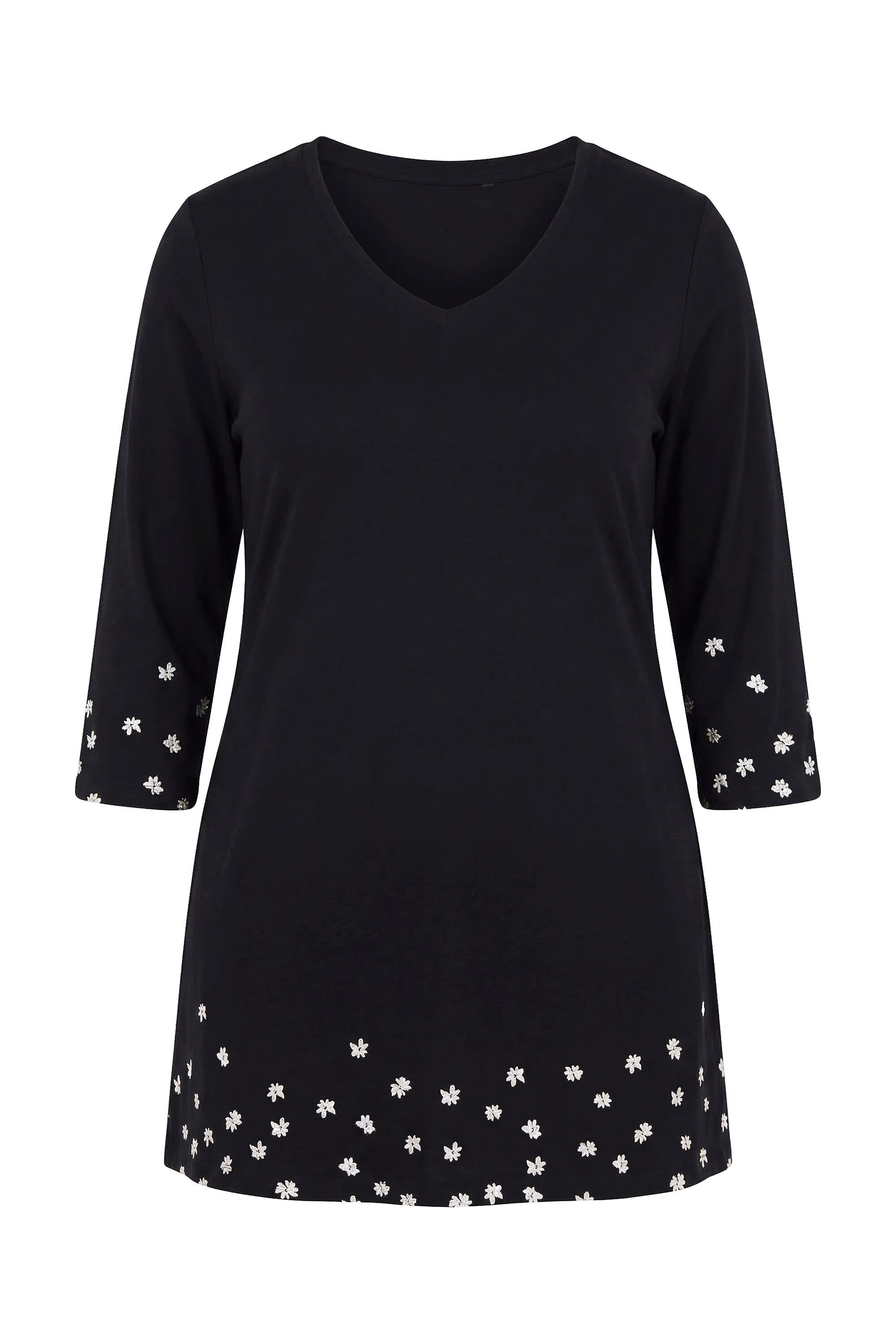 Ulla Popken Longshirt Longshirt Motivdruck A-Linie V-Ausschnitt 3/4-Arm