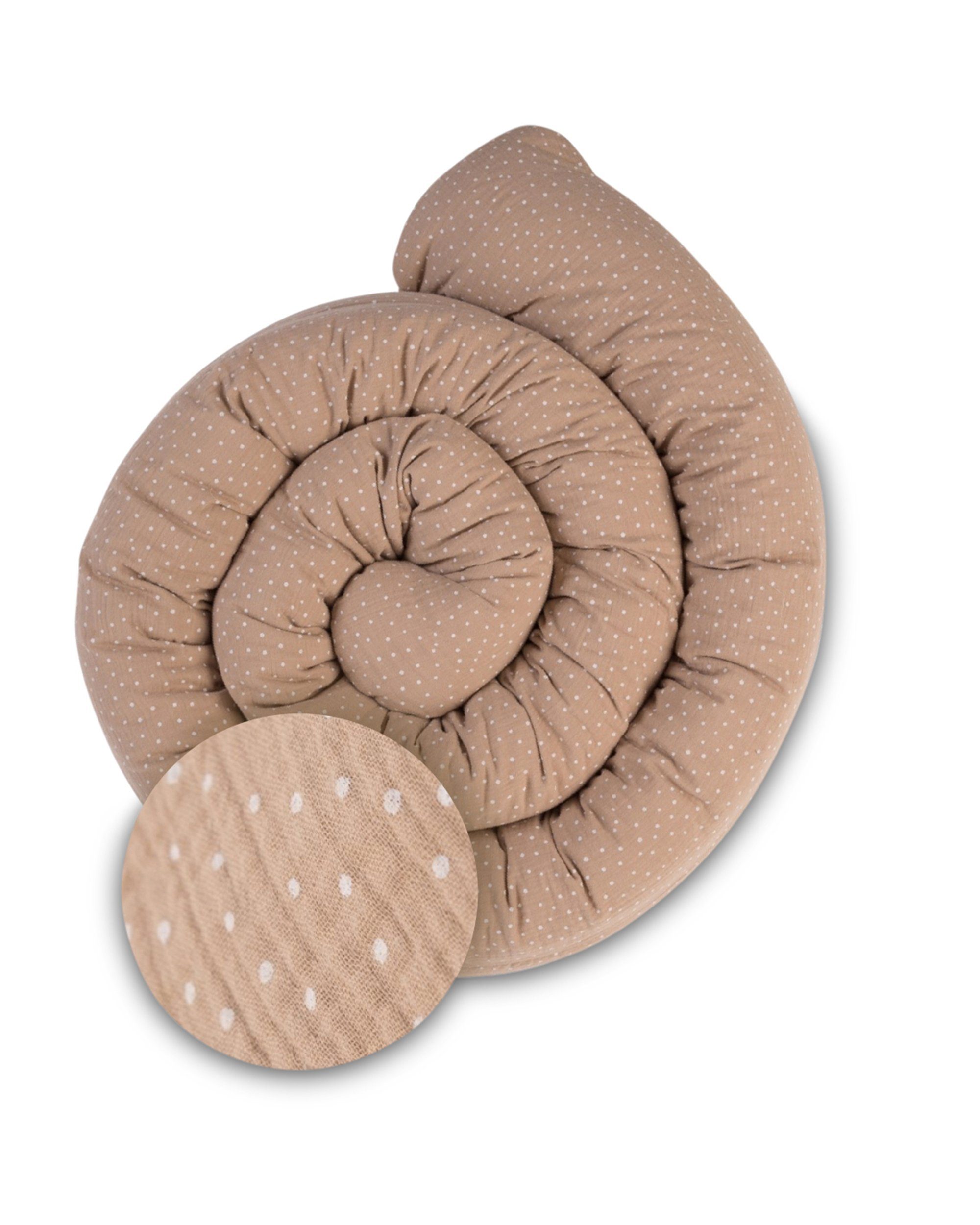 ULLENBOOM ® Nestchenschlange Bettschlange als Bettumrandung Musselin Sand (Made in EU), Bezug aus Baumwolle, weiche Polsterung, Design Uni