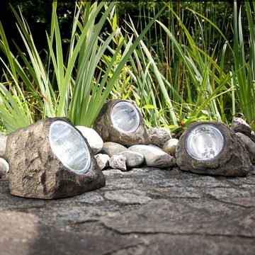 Globo LED Solarleuchte, LED-Leuchtmittel fest verbaut, Warmweiß, 5er Set LED Solar Garten Selbstaufladend Aussenleuchte Kugel Stein