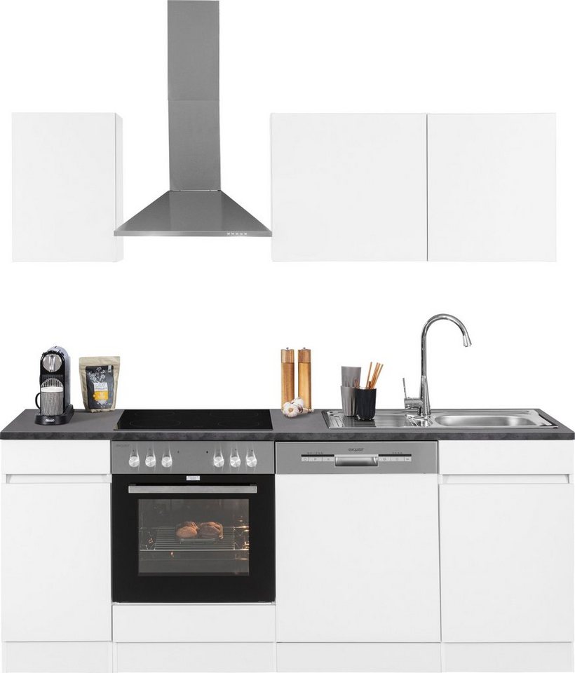 OPTIFIT Küchenzeile Roth, mit E-Geräten, Breite 210 cm, Oberschränke mit  Push-to-open-Funktion