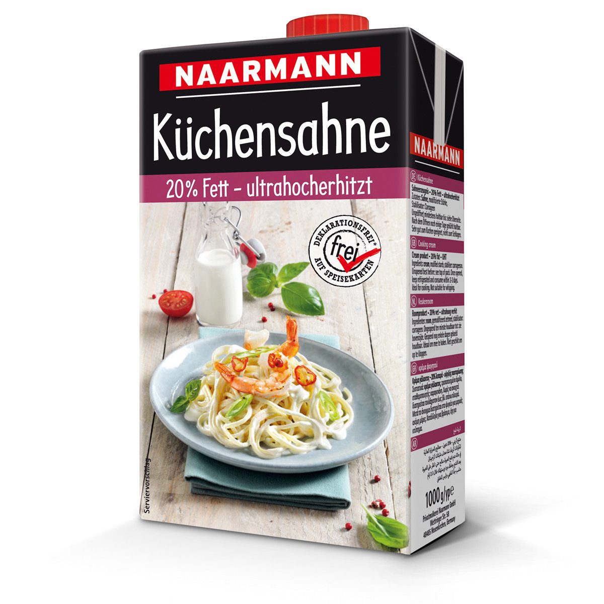 NAARMANN Milch, Naarmann Küchensahne 20 Prozent ultrahocherhitzt Packung 1000g