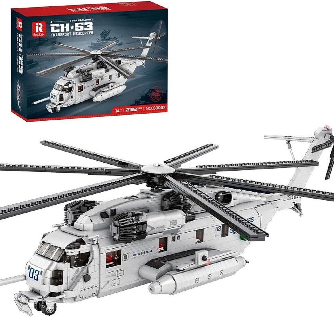 Reobrix Reobrix 33037 CH-53E Transport Hubschrauber 2.192 Teile Helikopter Konstruktions-Spielset, (2192 St)