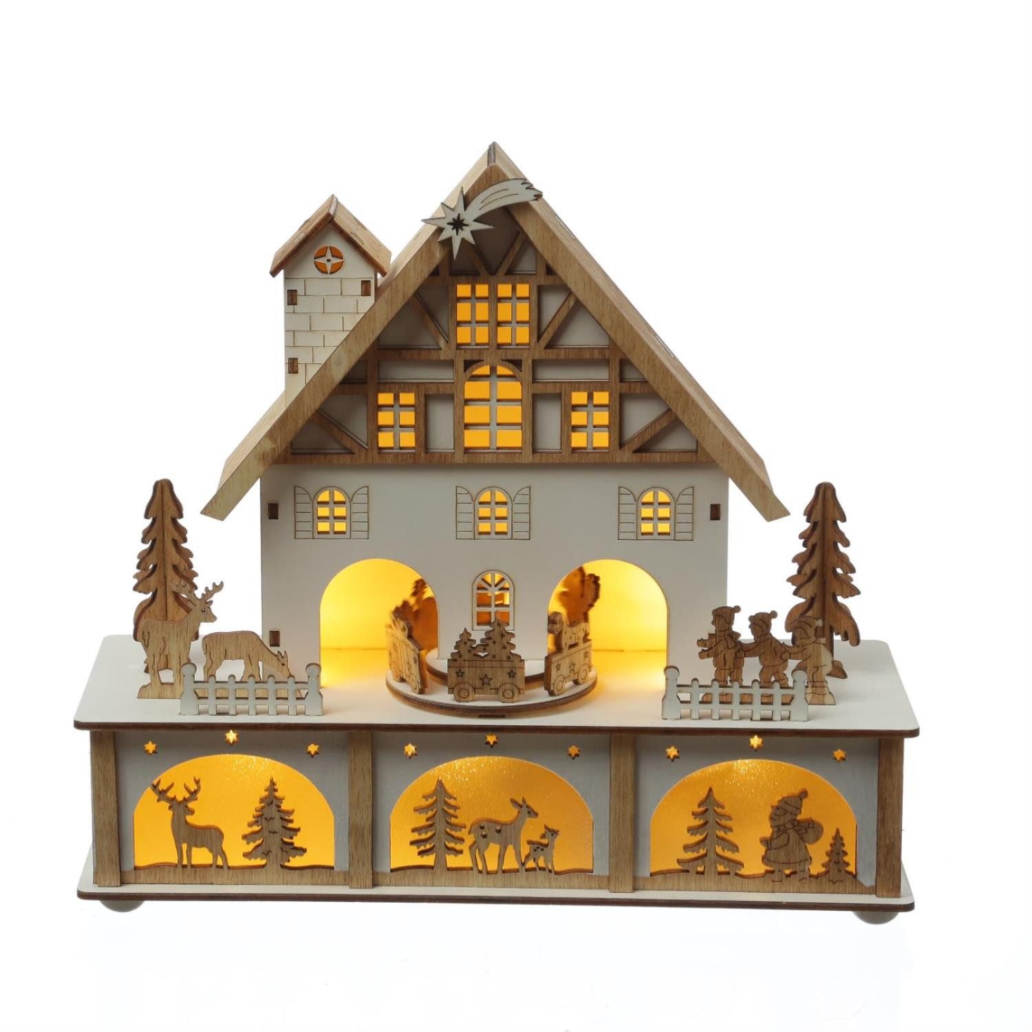 MARELIDA Weihnachtshaus LED Weihnachtsszene mit Musik und drehendem Karusse günstig online kaufen