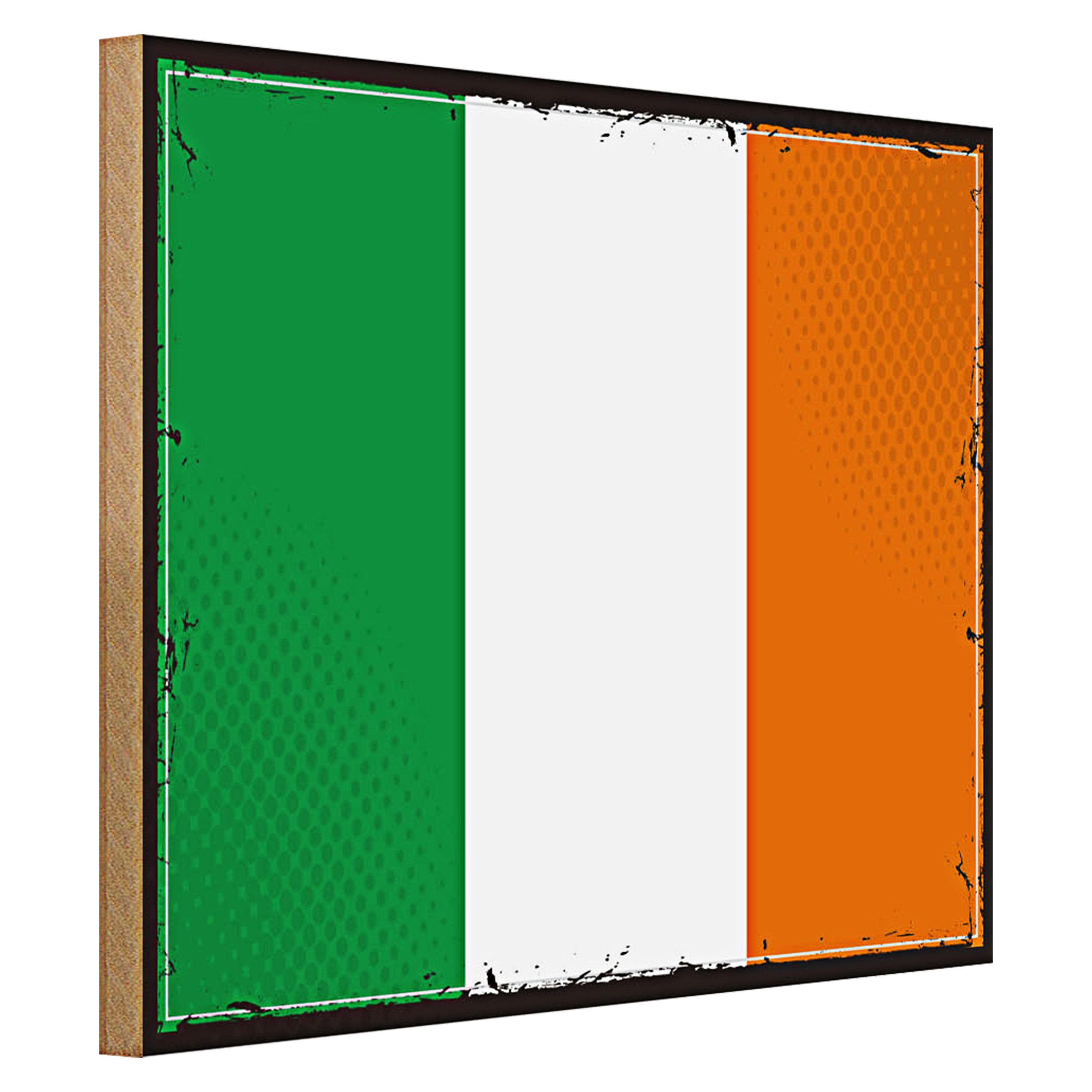 Roomando Holzbild Flagge Irland 40x30cm Retro Flag of Ireland