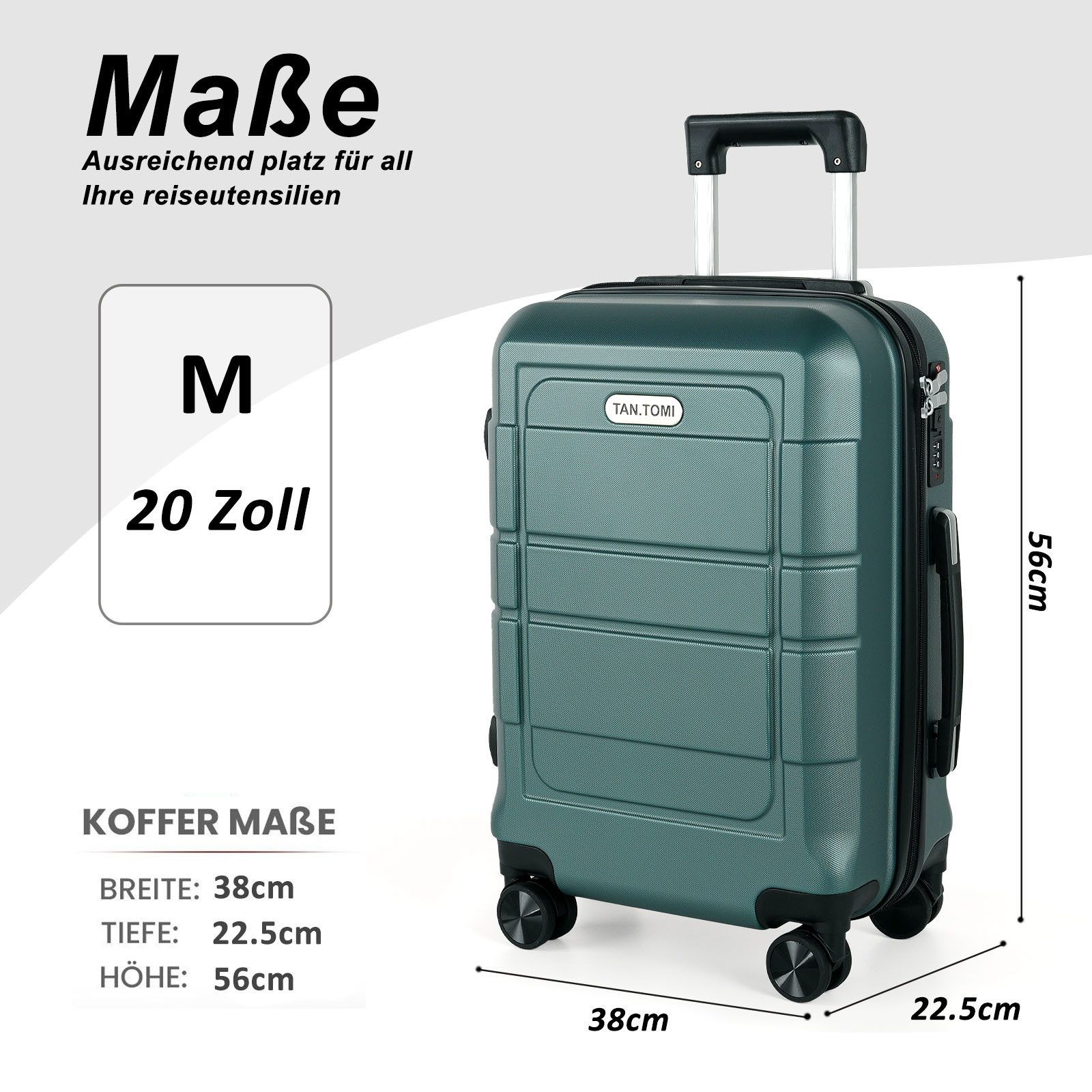 TAN.TOMI Handgepäckkoffer Trolley Hartschalenkoffer Hard Shell Hartschalenkoffer Trolley Koffer, 4 Rollen, Reisekoffer Reisekofferset Gepäck mit Zahlenschloss – Bild 4 von 5