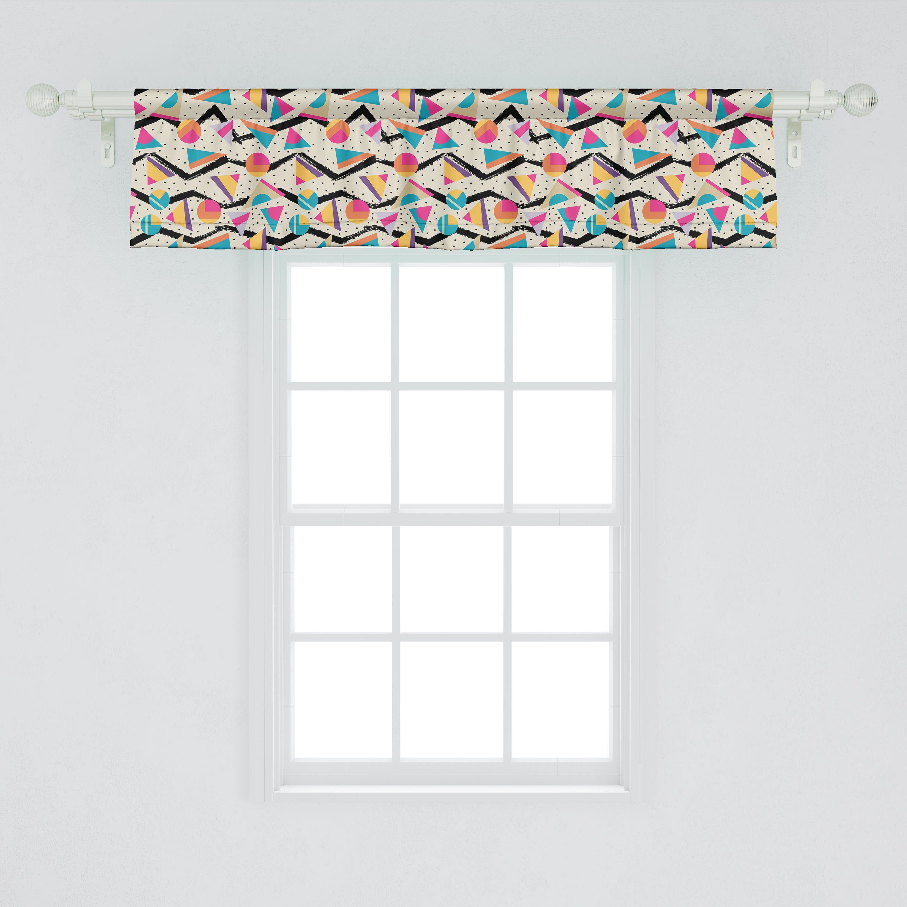 Scheibengardine Vorhang Volant für Memphis Küche Stangentasche, Microfaser, 80er Jahrgang Geometrischer Schlafzimmer Dekor mit Abakuhaus