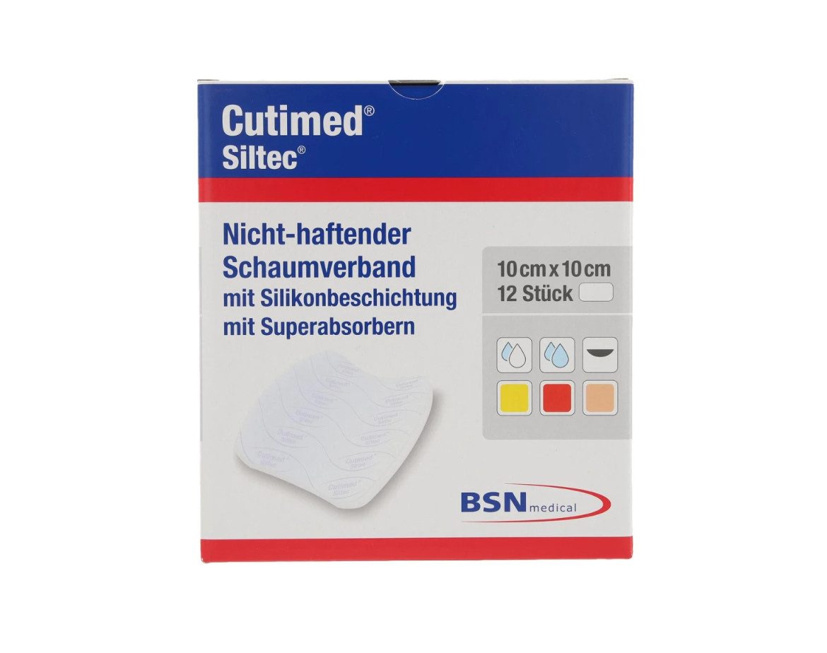 BSN medical GmbH Wundpflaster CUTIMED Siltec Schaumverb.10x10 cm nicht haftend (Spar Set, 12 St., Schutzverband für Wunden, Hautfreundlicher Schaumverband), Saugfähiger Schaumverband