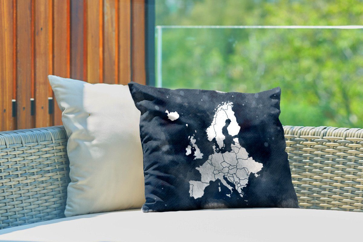 Blau, Europa-Karte Aquarellfarbe Outdoor-Dekorationskissen, - Dekokissenbezug, Polyester, MuchoWow Kissenhülle - Dekokissen