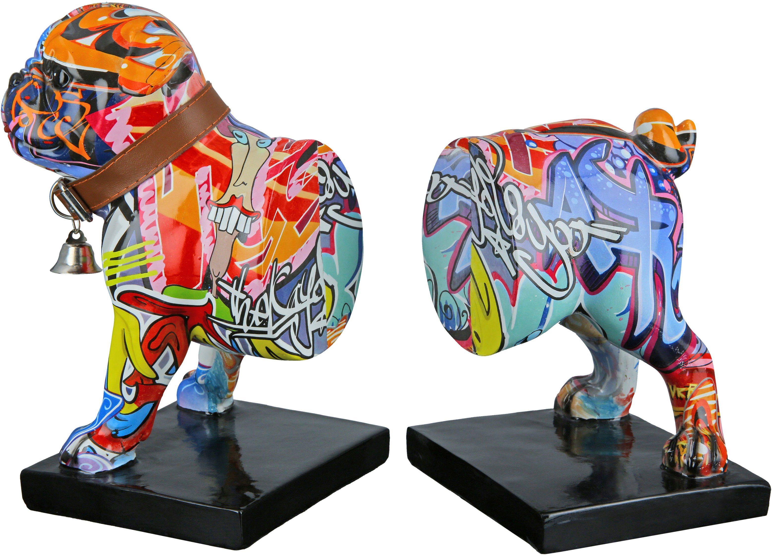 Tierfigur Buchstütze St), Mops 2er-Set weiß/bunt Graffiti-Design Gilde by Art Casablanca (1 Street