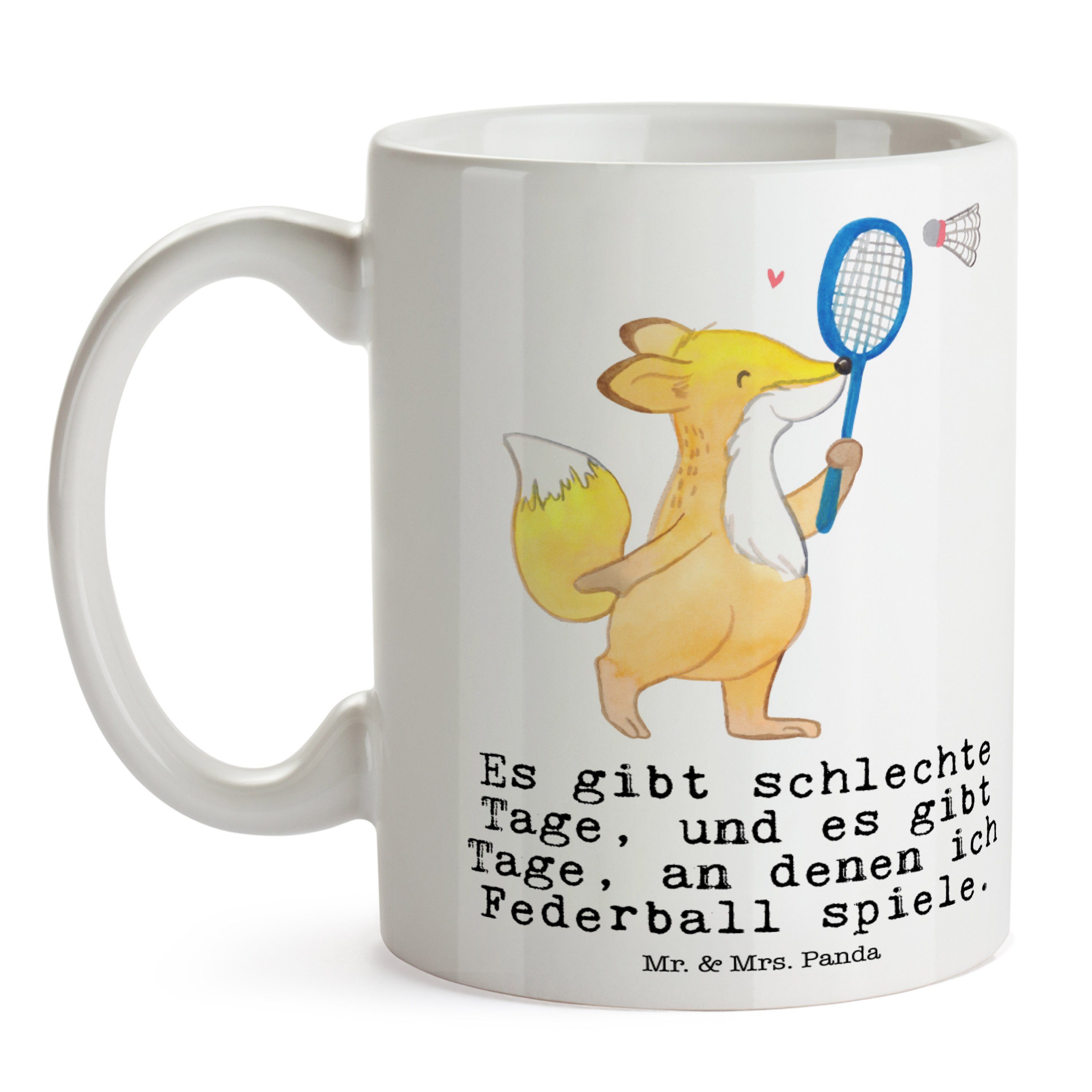 Kaffeetasse, Weiß Mr. & spielen Tage - Tasse Fuchs B, Keramik Federball Geschenk, - Panda Mrs. Sport,