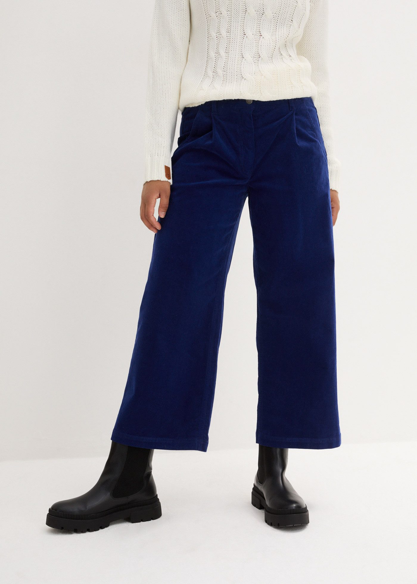 bonprix Cordhose Weite Stretchcord-Culotte mit High-Waist-Bequembund, 7/8-L günstig online kaufen