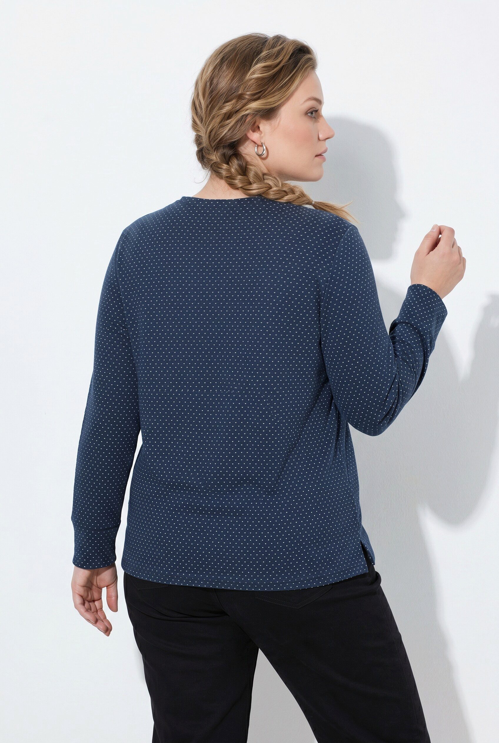 Ulla Popken Longsleeve Shirt Herzen/Ringel Henley-Ausschnitt Langarm – Bild 3 von 4