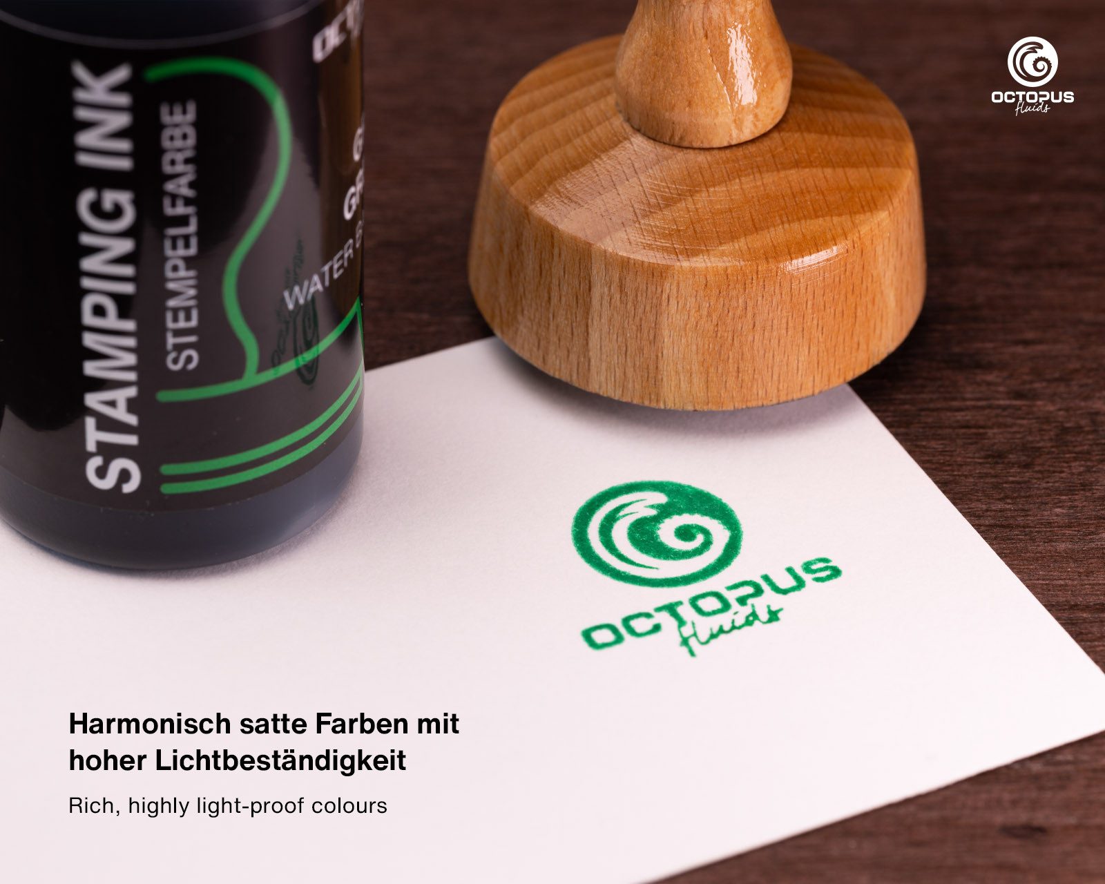 OCTOPUS Fluids Stempelfarbe für Stempelkissen, Selbstfärber ohne Öl, grün 30ml Stempelkissen