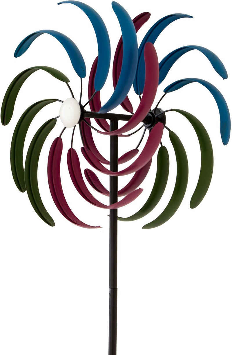 NATIV Garten Windspiel Windrad aus Metall, bunt, 155 cm hoch (1 Stück), verschiedene Höhen einstellbar