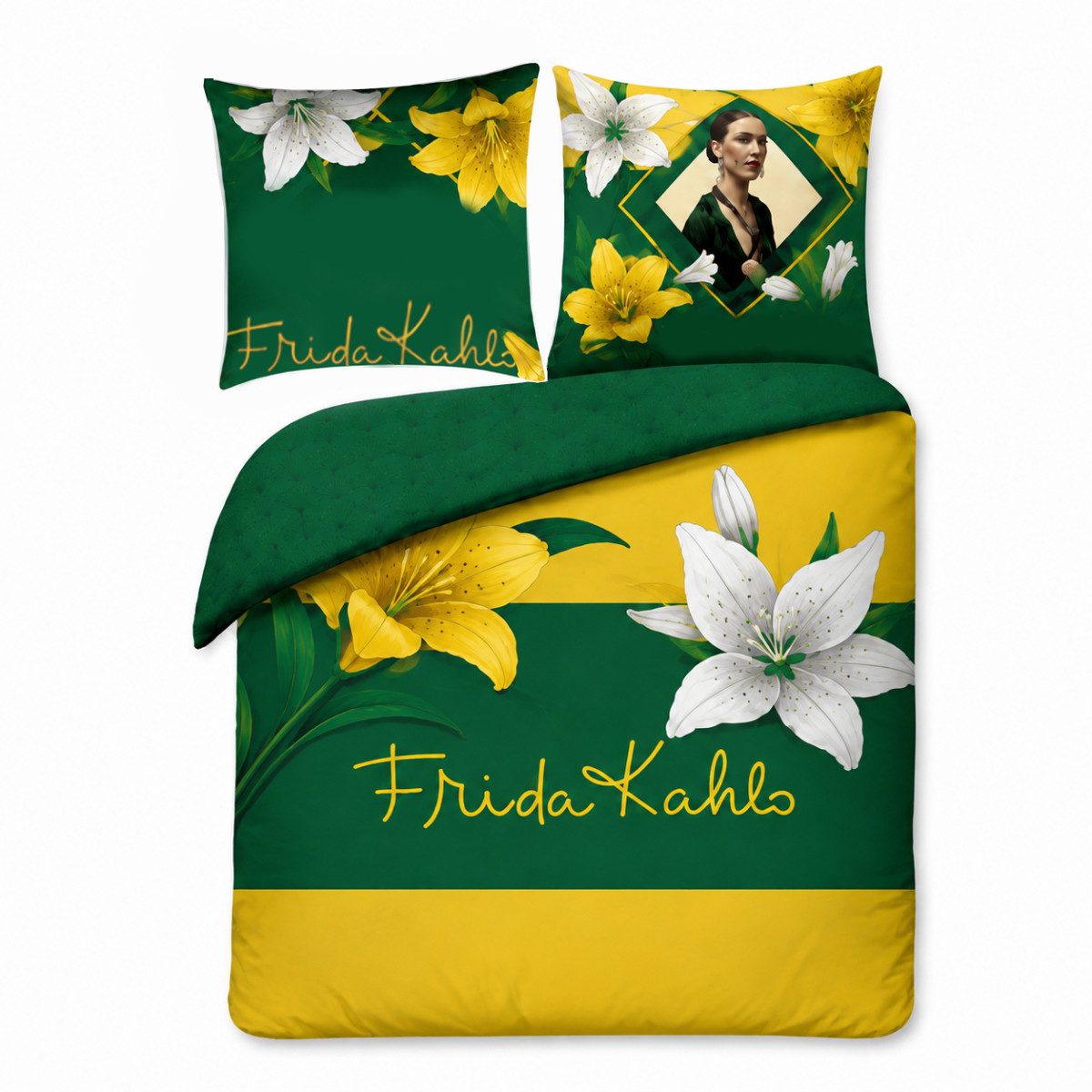 Frida Kahlo Bettwäsche Set 140 × 200 cm 70 × 90 cm Baumwolle mit dekorativem Blumen Motiv, Baumwolle
