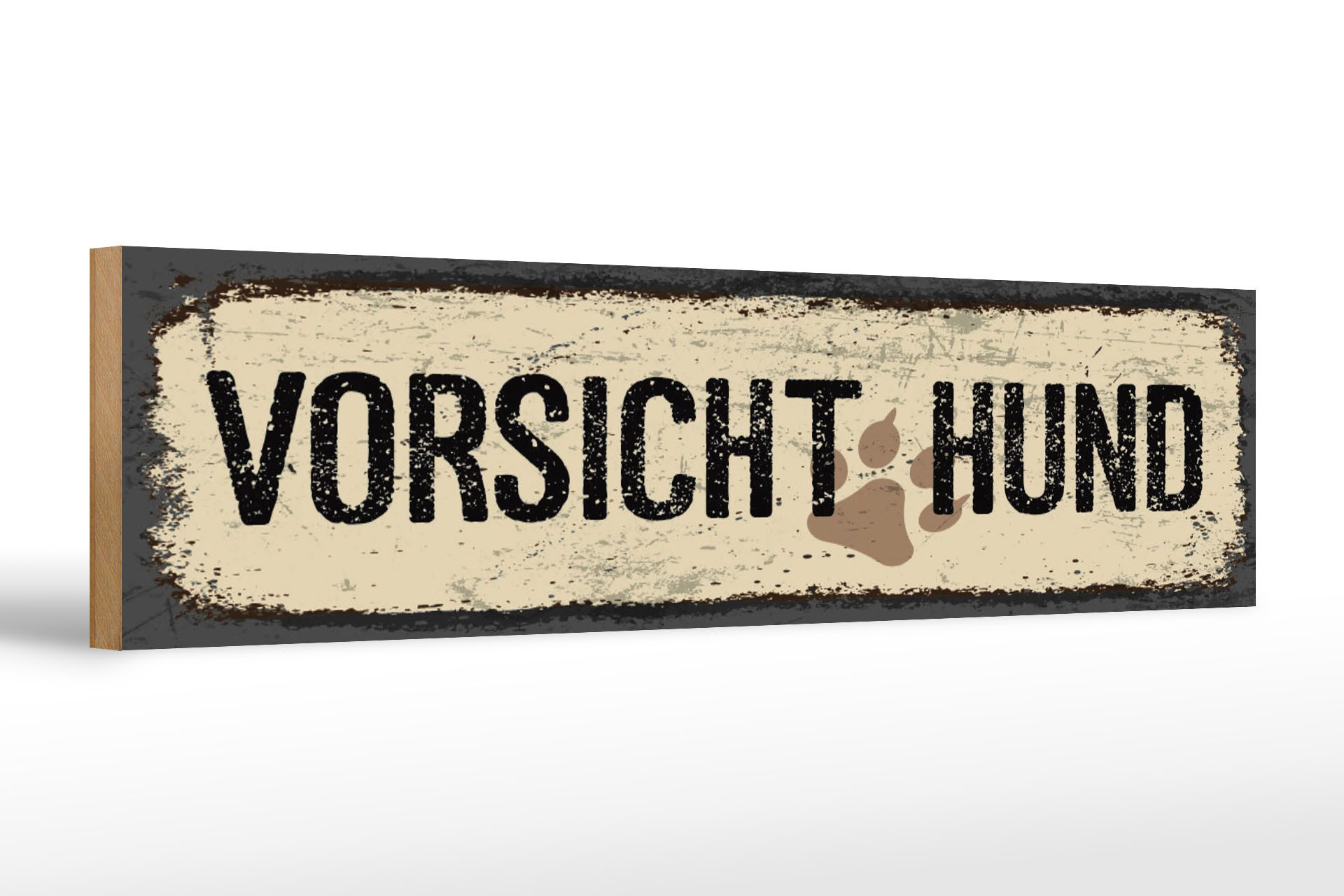 Holzbild Hinweis 46x10 cm Vorsicht Hund