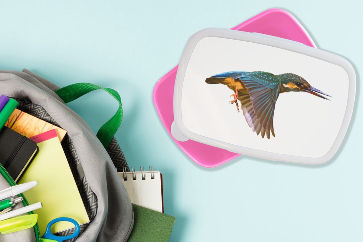 Lunchbox Fliegen Eisvogel Kunststoff, MuchoWow - (2-tlg), Brotbox rosa Snackbox, Kinder, - Tiere, Kunststoff für Brotdose Erwachsene, Mädchen,
