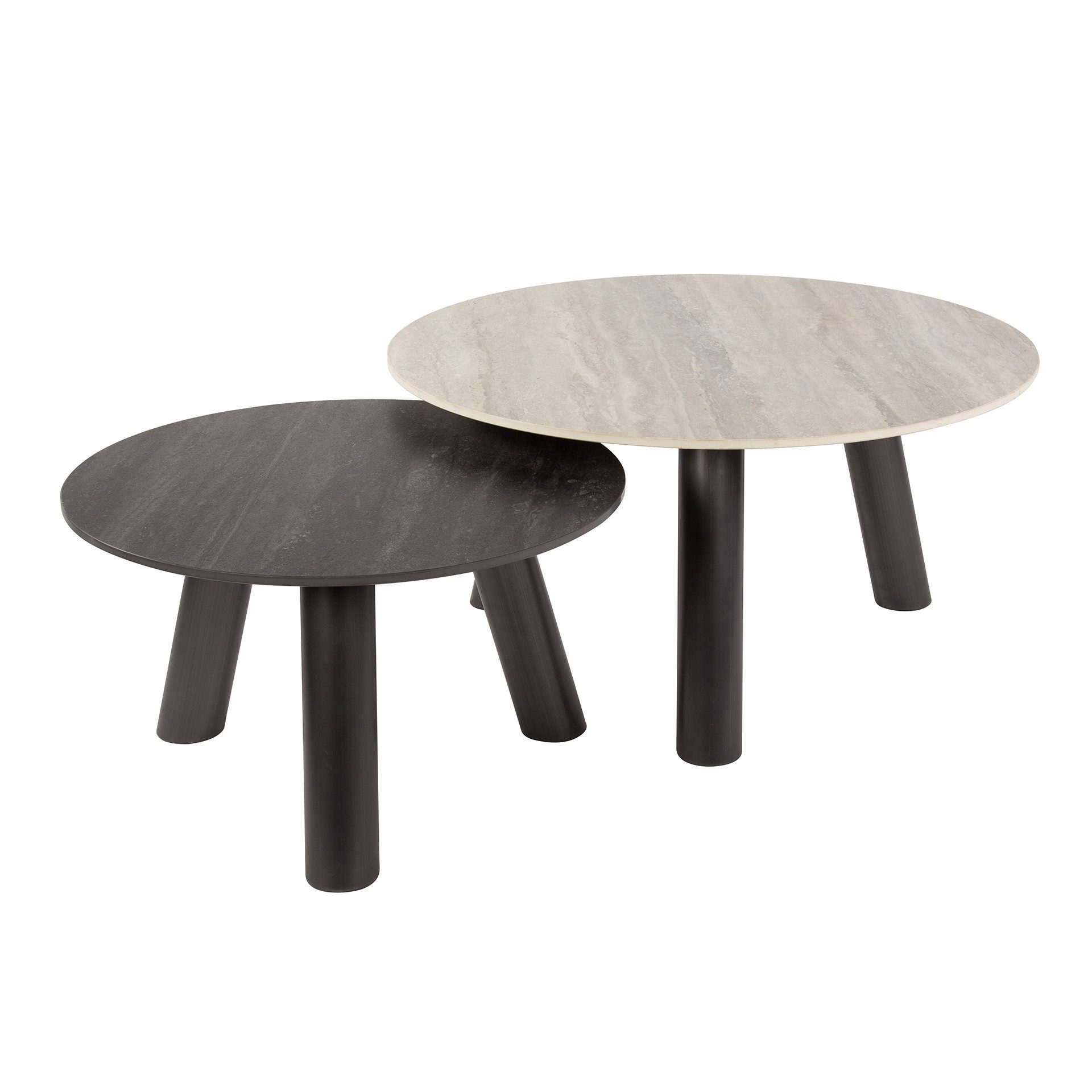 Villa Möbel Couchtisch Twin (1 Tisch, 2-St), Rundes Couchtisch Set mit Keramik Optik in Schwarz Grau