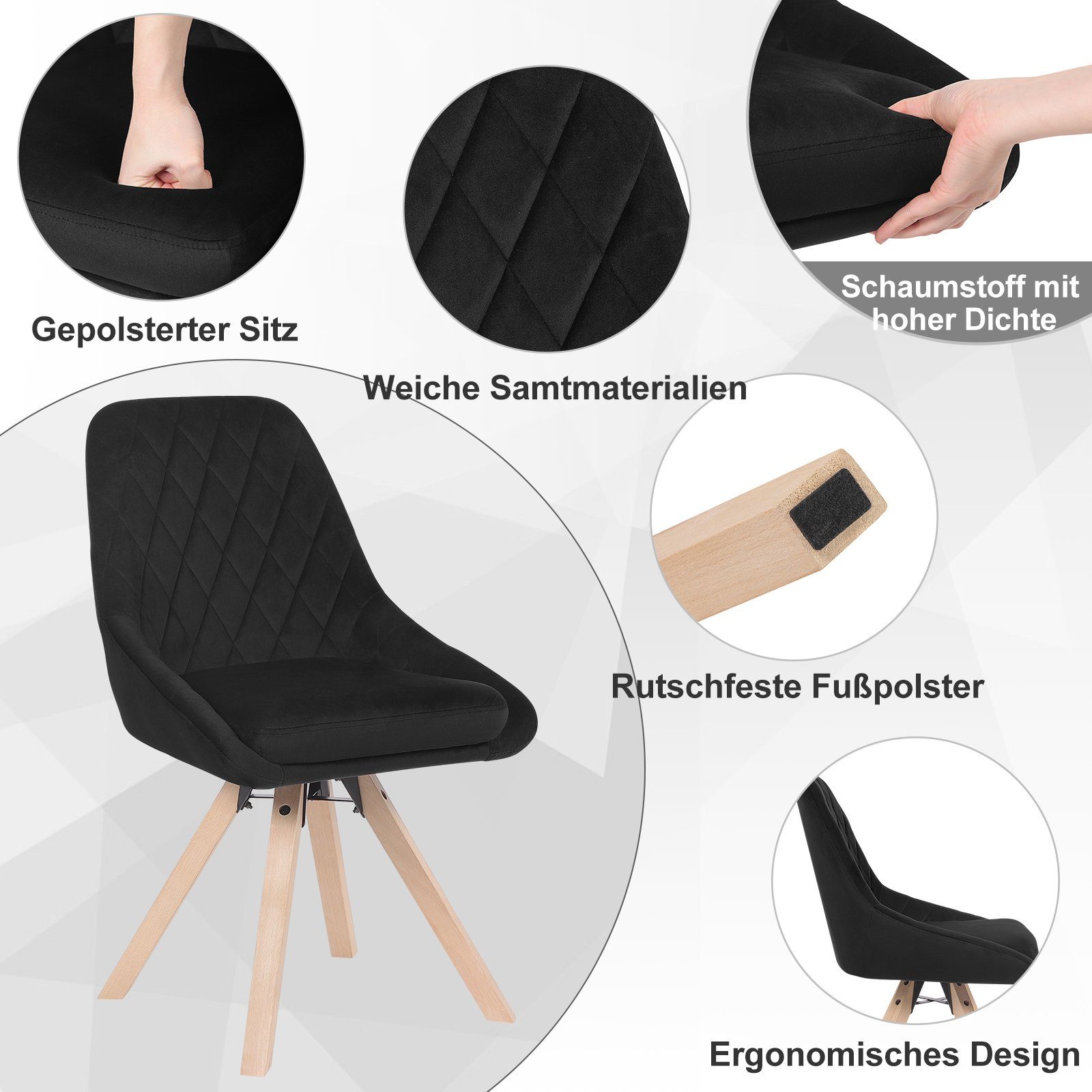 Woltu Esszimmerstuhl (1 St), Küchenstuhl drehbar, Beine aus Buchenholz
