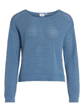 Vila Strickpullover Legerer Strickpullover Transparent Feinstrick Sweater 6924 in Blau-3