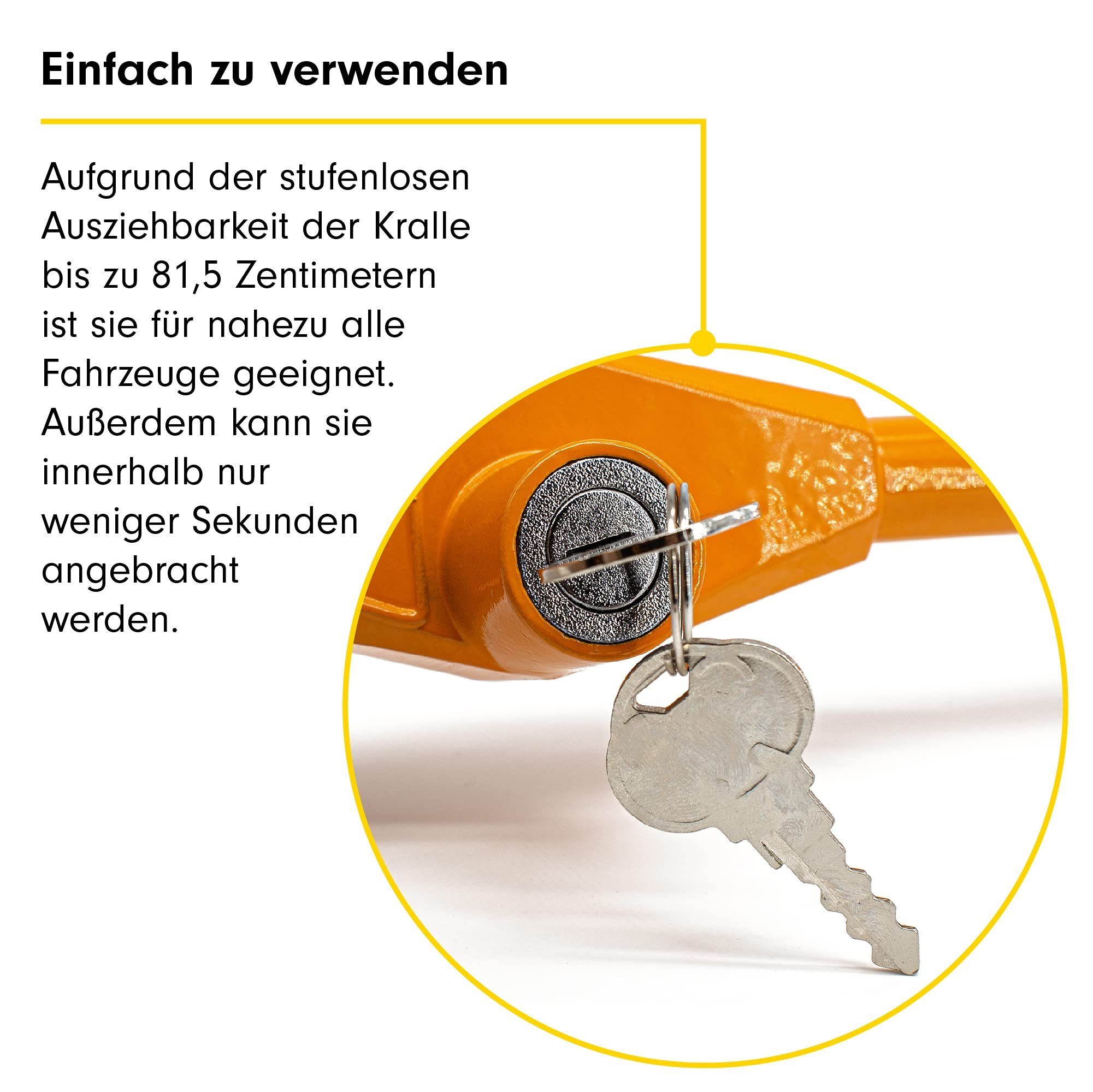 - (67-81,5 Kindersicherung Robuste Barrier (67-81.5 Lock Gelbe - cm), aus Yellow PRETEX Lenkradkralle Steering cm) Absperrstange Security Wheel Stahl