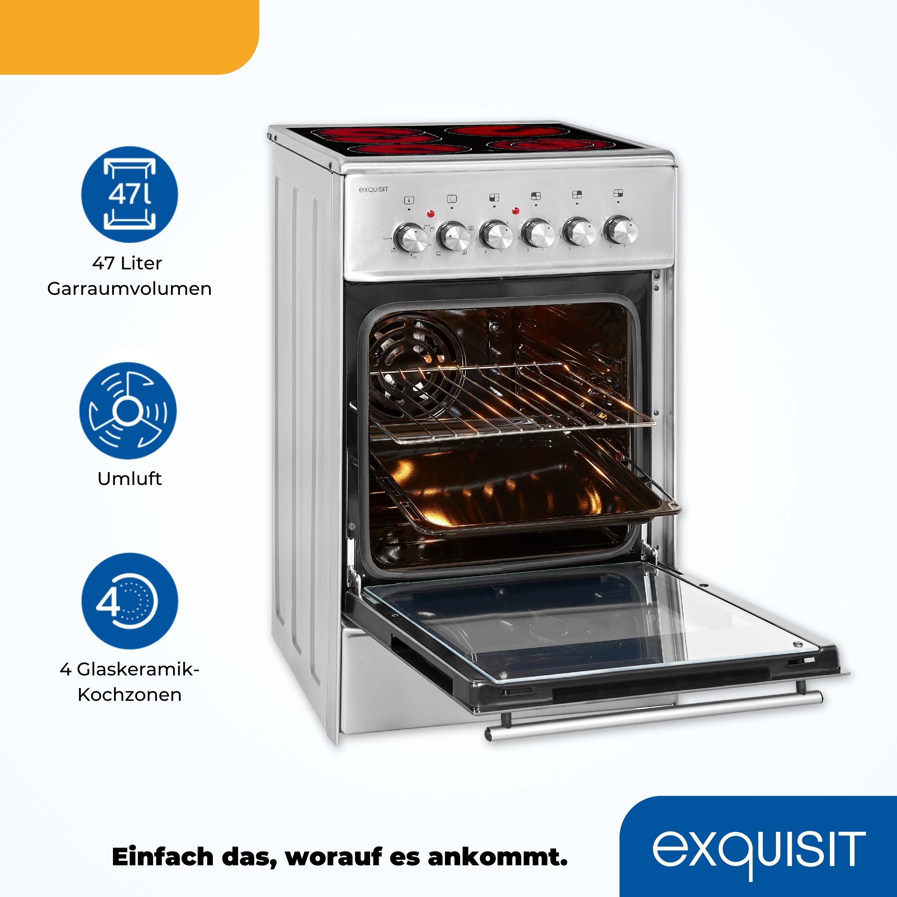 exquisit Elektro-Standherd ECM 5-4.1 Inox, Nein, Umluft, Grill