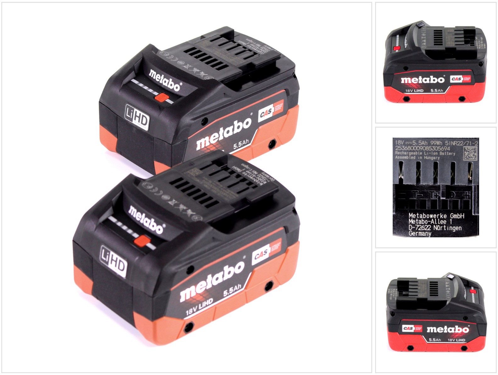 metabo Akku Set 18V mit 2x Akku LiHD 5,5Ah (625368000) Akkupacks