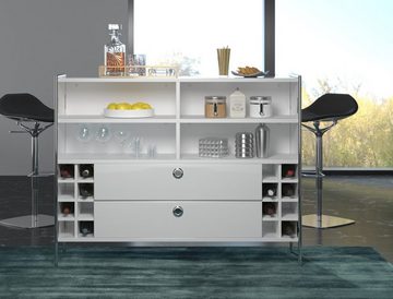 trendteam Barschrank Infinity (Hausbar in weiß Hochglanz Lack mit Chrom, 140 x 109 cm) mehrschichtig lackiert