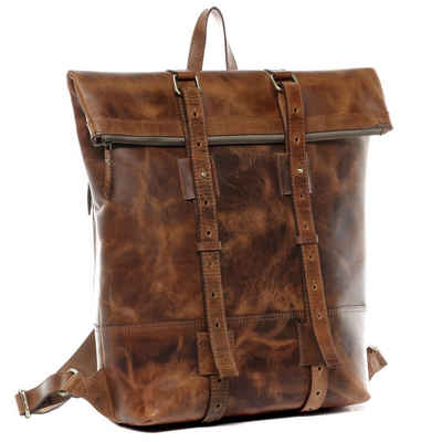 SID & VAIN Rucksack Leder Backpack Herren CHAZ, Cityrucksack 15,4 Zoll Echtleder Damen Herren Vintage-hellbraun