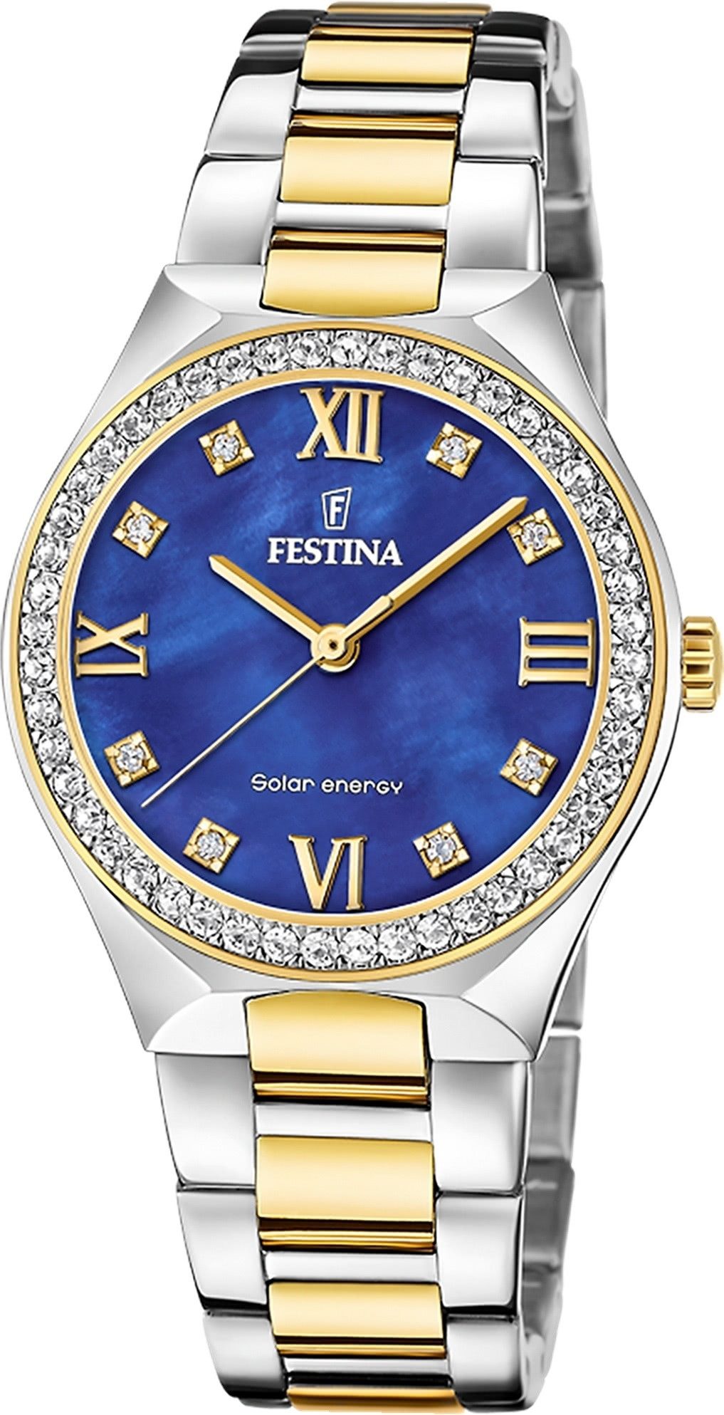 Festina Solaruhr Festina Damenuhr Edelstahl silber gold, (Solaruhr), Damen Solaruhr rund, Edelstahlarmband silber, gold, Luxus