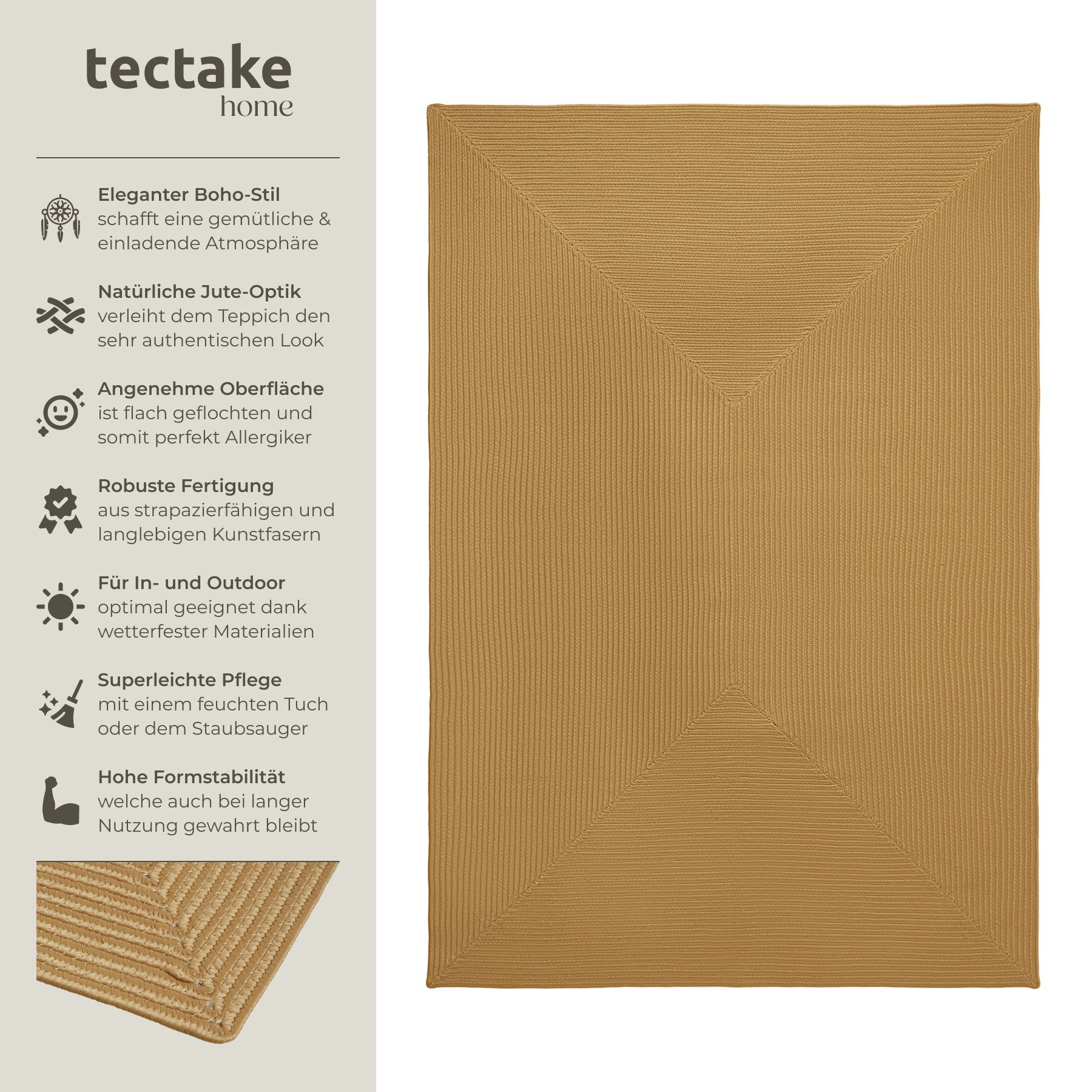 tectake Teppich Geflochtener Teppich, Rechteck, Höhe: günstig online kaufen