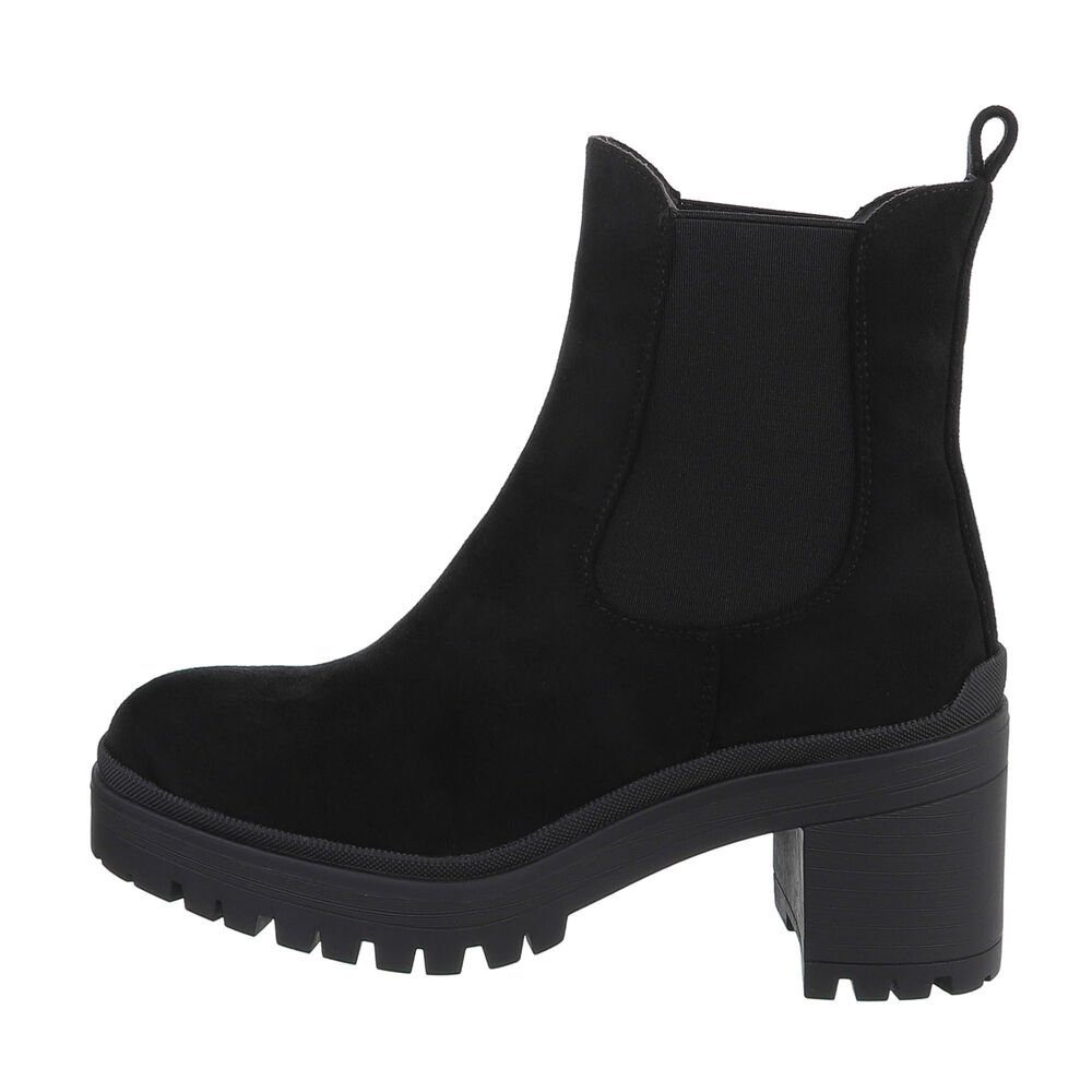 Ital-Design Damen Chelsea Freizeit Plateaustiefelette Blockabsatz Chelsea Boots in Schwarz