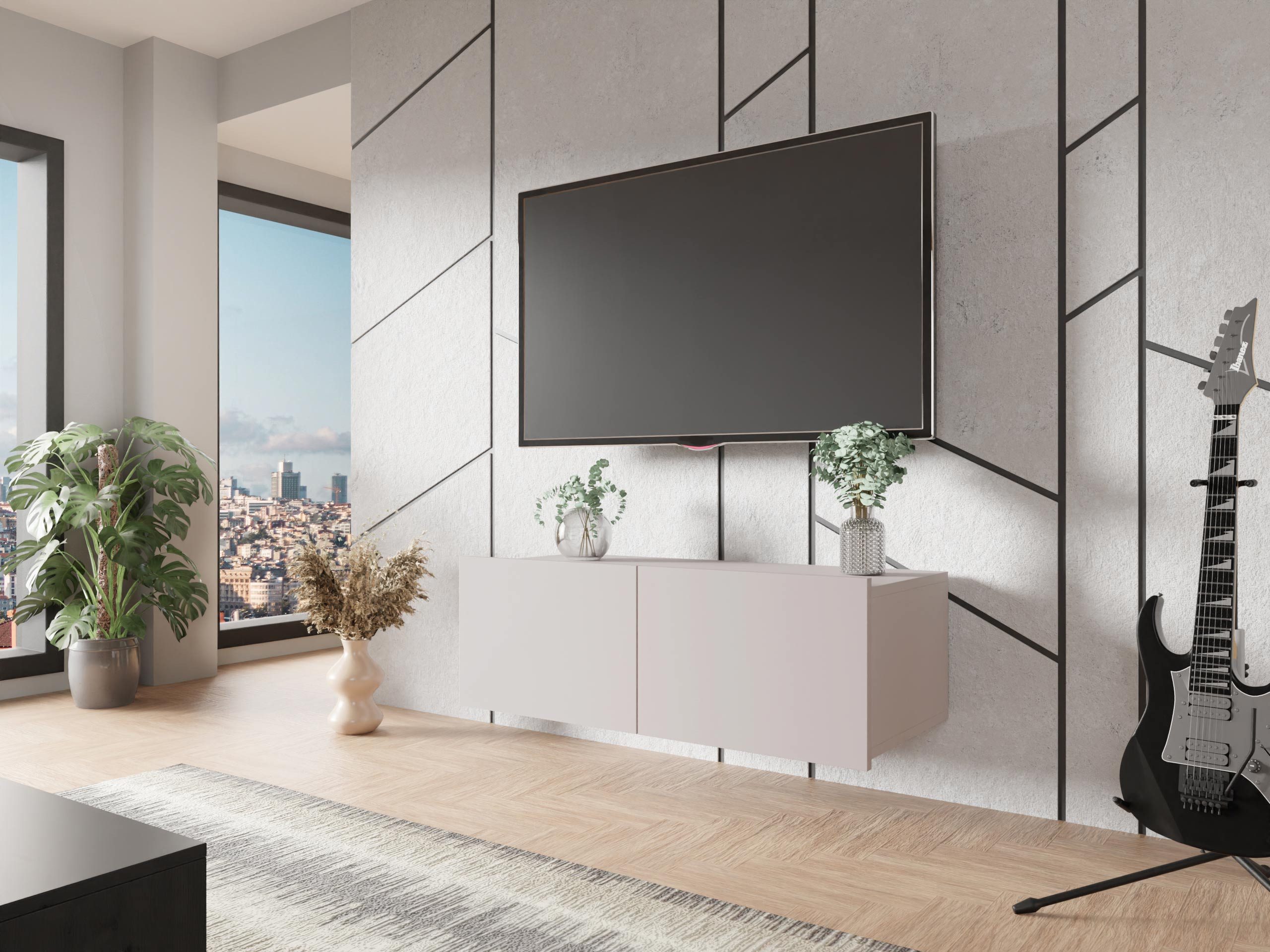 MIRJAN24 TV-Schrank Calabrini 100 03 (mit 2 Türen) ohne Griffe, silberne Be günstig online kaufen