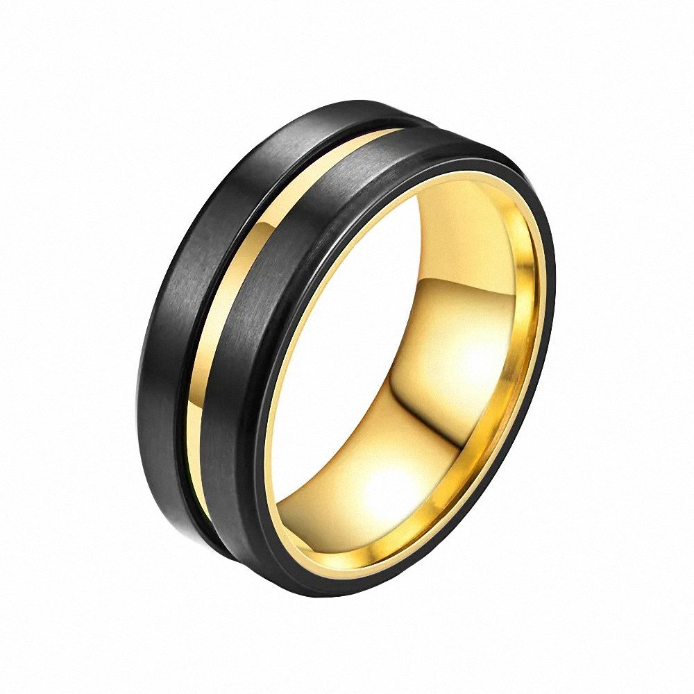 Taffstyle Fingerring Edelstahl Ring matt farbigen Inlay Schwarz Gold Größe 53 (16.9) (Partnerring Ehering Trauring Hochzeitsring Freundschaftsring Ehering), sandgestrahlt Freundschaftsring Trauring Herrenring Damenring Paarring