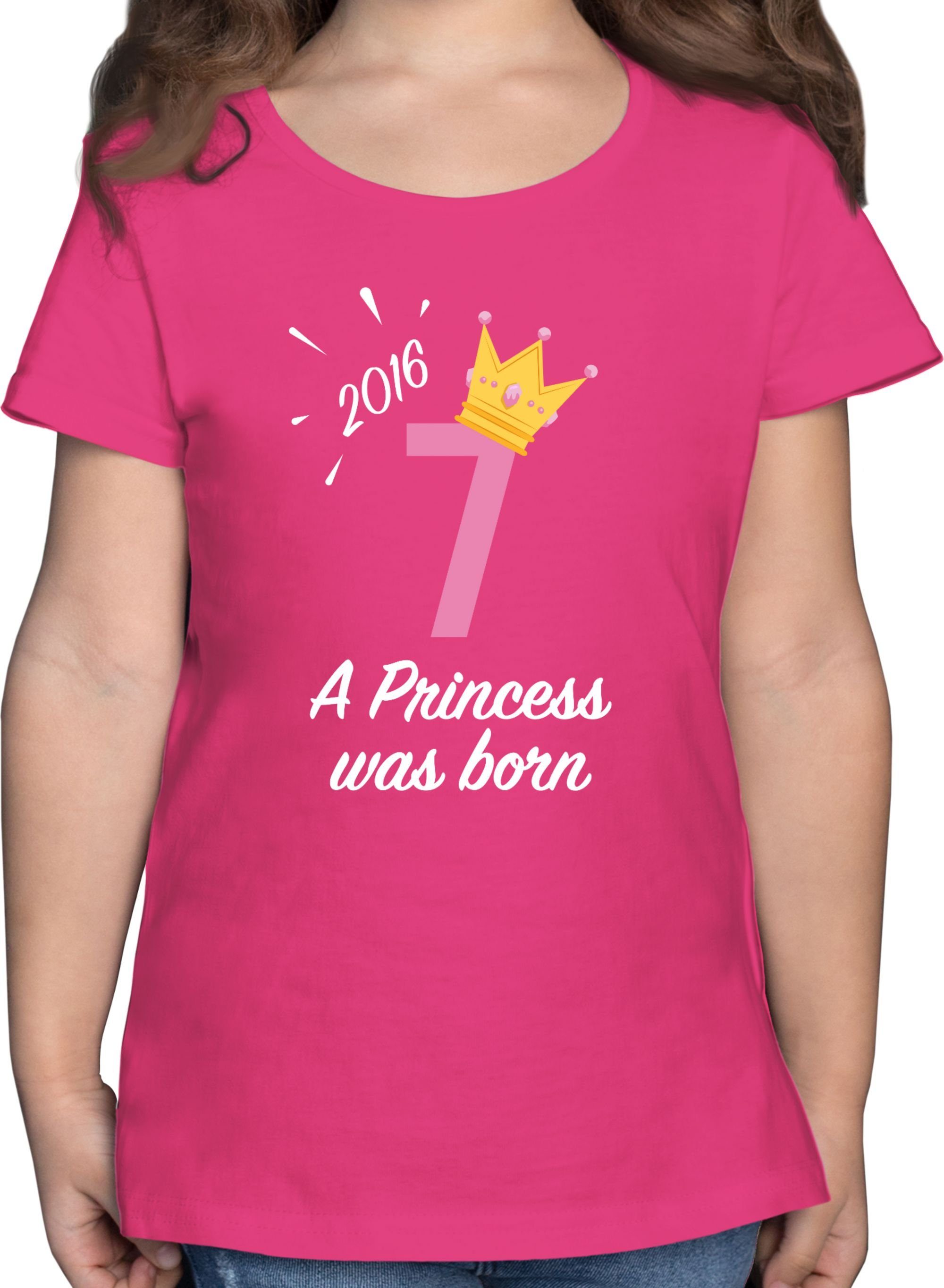 Shirtracer T-Shirt Siebter Mädchen Princess 2016 7. Geburtstag 1 Fuchsia