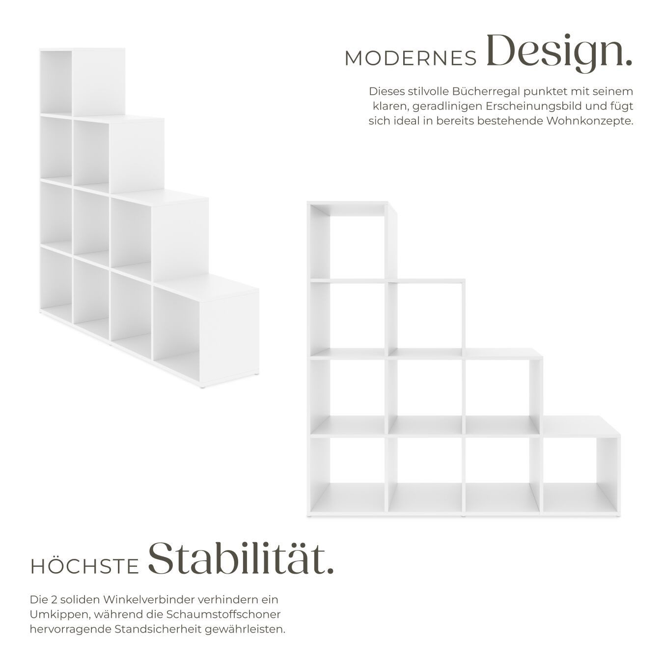 tectake Bücherregal Bücherwand mit 10 Fächern, Belastbarkeit 100 kg, 130 x 29 cm x 130, Holzregal Talisa 1-tlg., Würfeldesign, bodenschonend, vielseitig verwendbar, mit Kippschutz