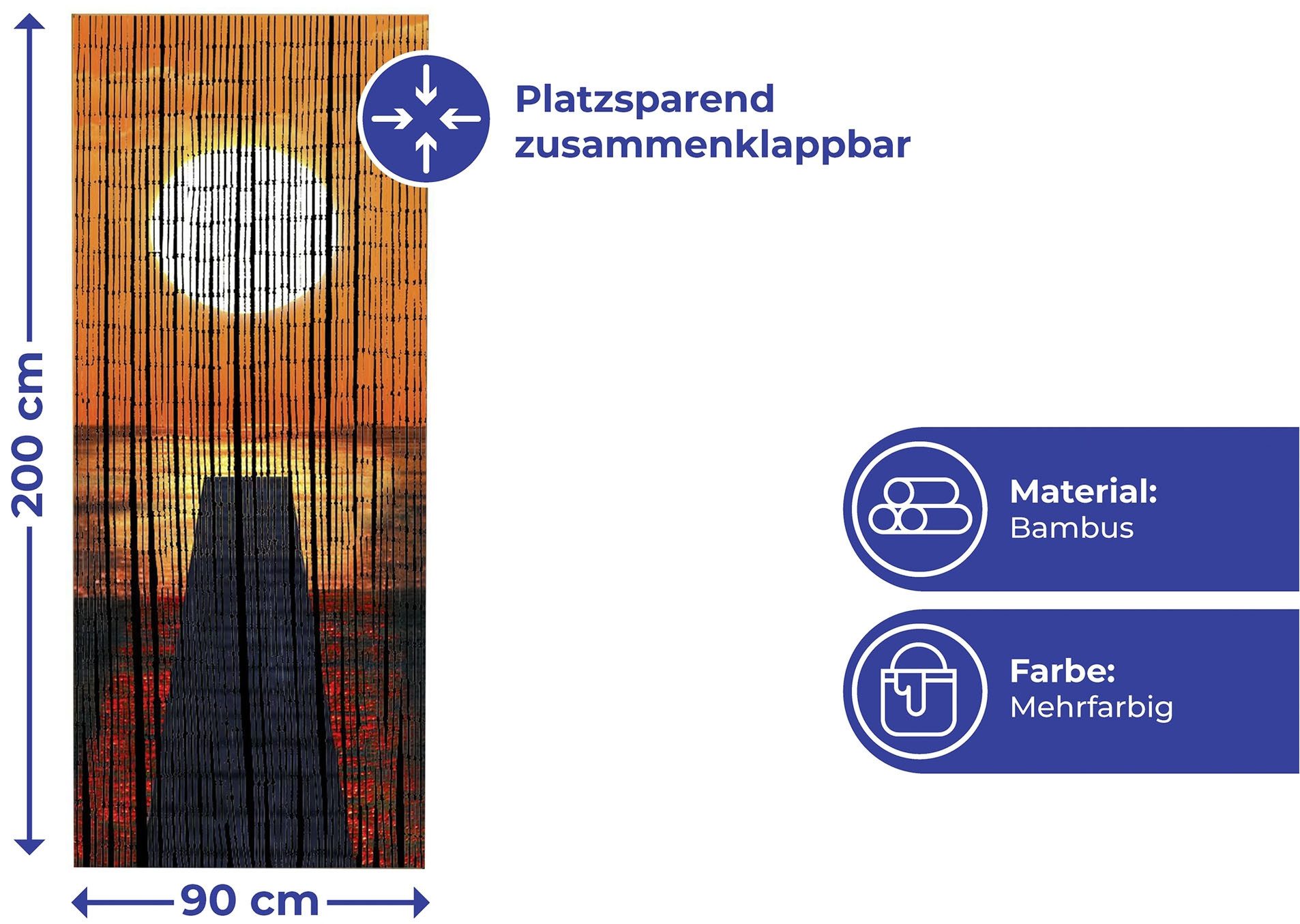 Maximex Türvorhang Modell Sonnenuntergang (1 St), Hakenaufhängung, abdunkelnd, Insekten- und Sichtschutz aus Bambus, für Balkon oder Terrasse – Bild 4 von 4