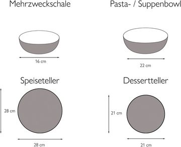 CreaTable Tafelservice Uno (8-tlg), 2 Personen, Steinzeug, seidenmatte Glasur