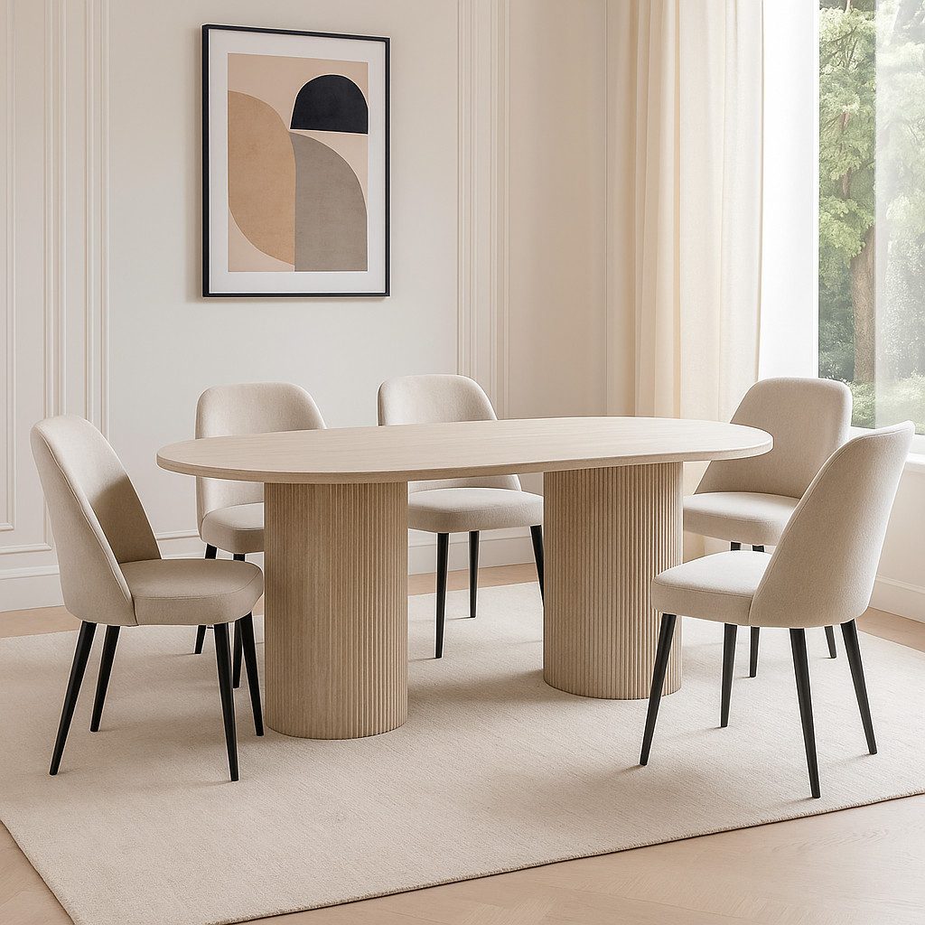 alesvelt Esstisch ovale massiver Travertin-Tischplatte edle Tischbeine im S günstig online kaufen