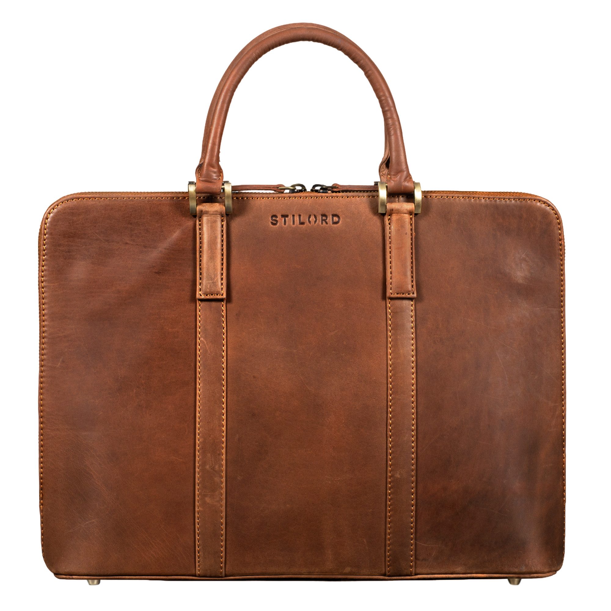 Handtasche "Leonora" Schmale Aktentasche Damen Leder 15,6 - 16 Zoll Laptoptasche
