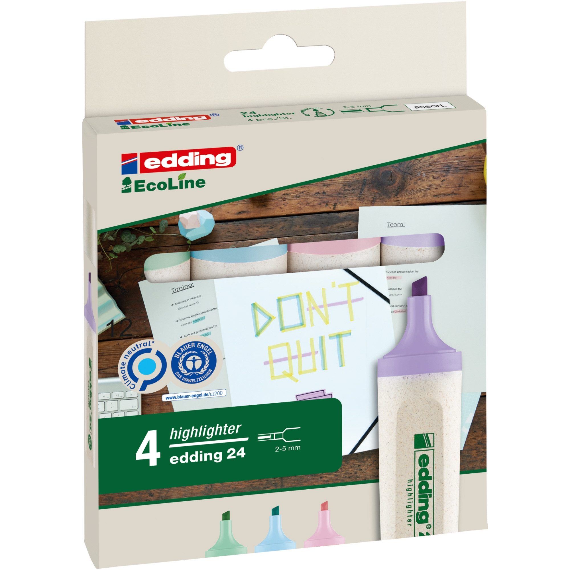 Marker Textmarker Highlighter 24 EcoLine 4-24-4-1000 pastell sortiert 4 Stück